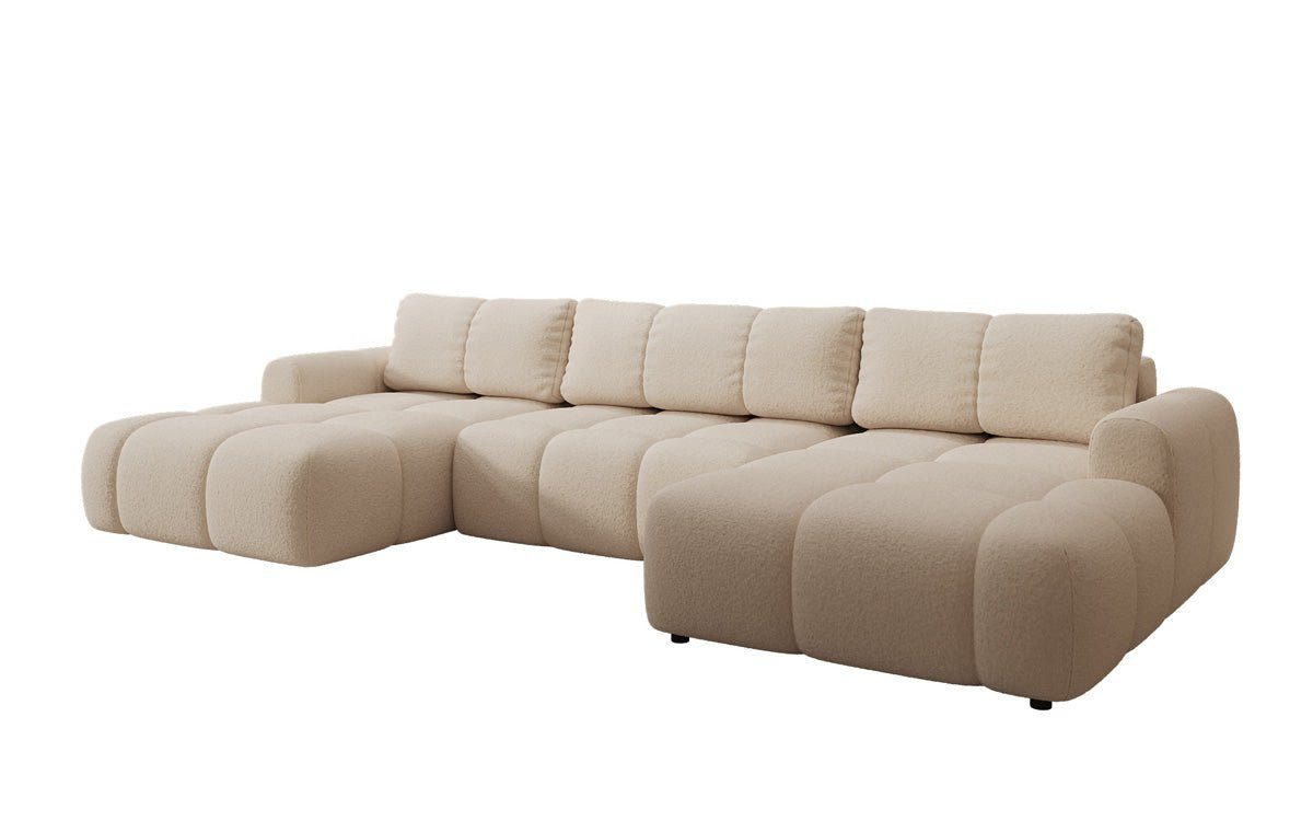 Luxusbetten24 Schlafsofa Designer Sofa Analfi U in Bouclé, mit Stauraum und Schlaffunktion
