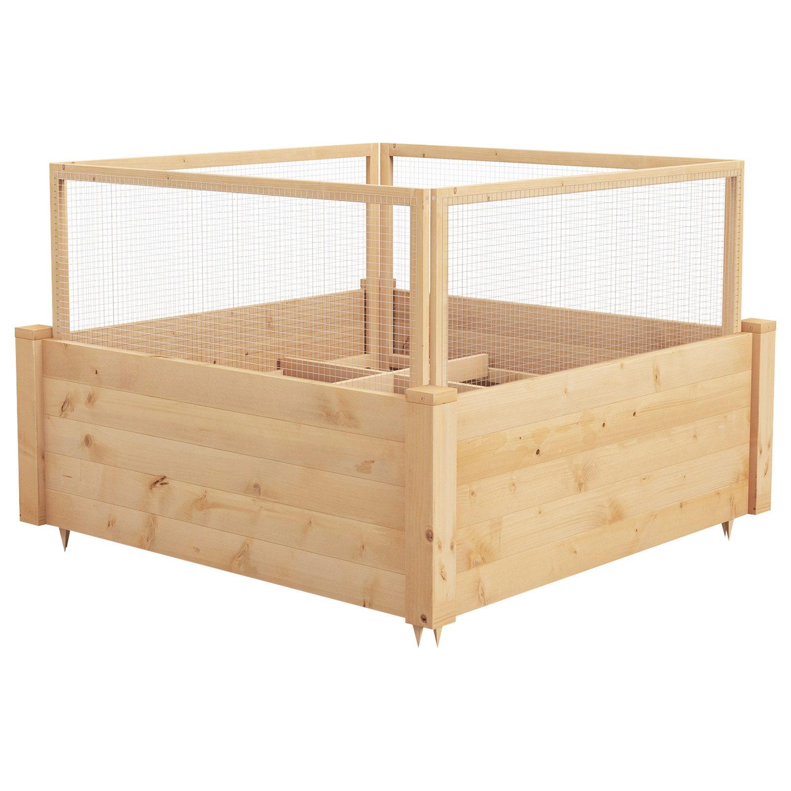 COSTWAY Hochbeet, mit 4-seitigem Schutzzaun, 9 Pflanzflächen, 107x107x70cm