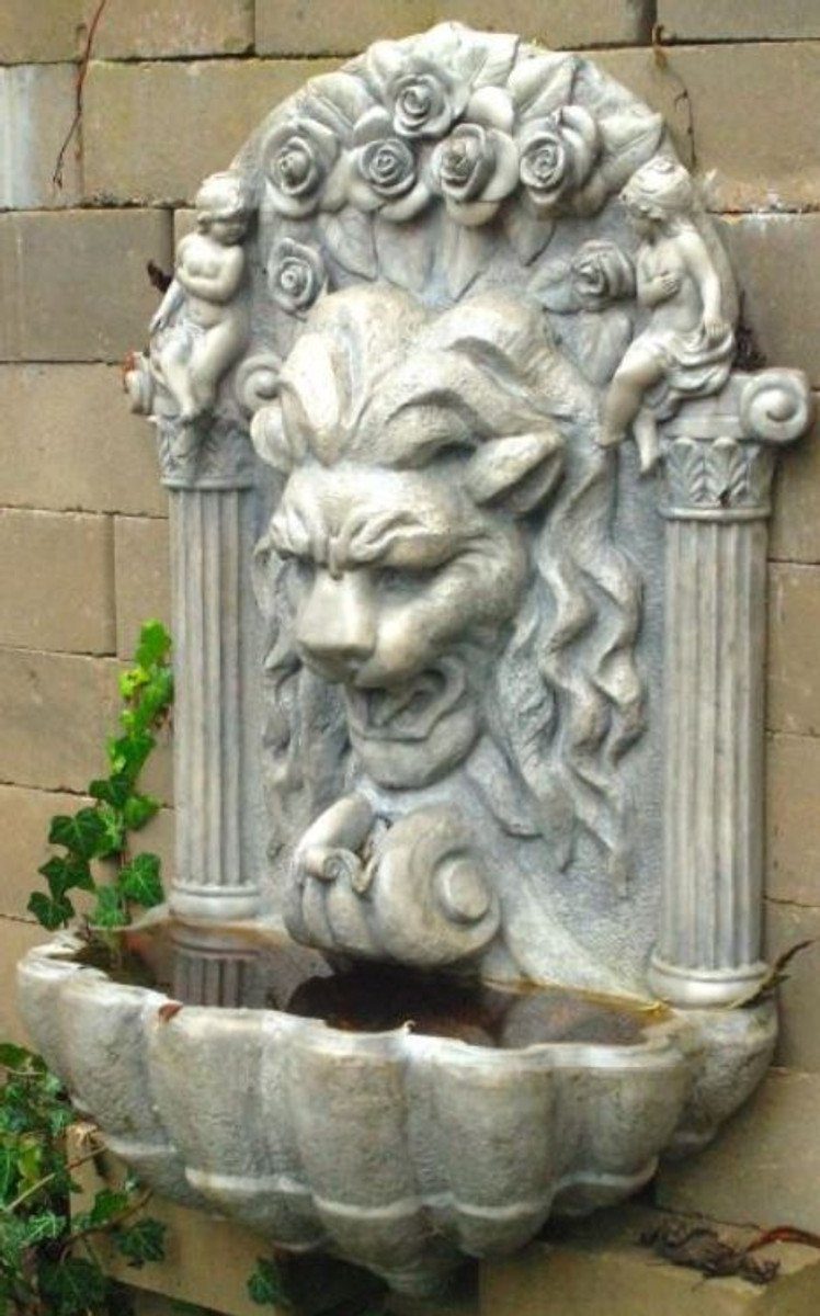 im Padrino 97 Löwe H. Kunststein Wasserspiel Wandbrunnen grau Verschiedene Casa cm - - Farben Barock Barockstil Gartenbrunnen