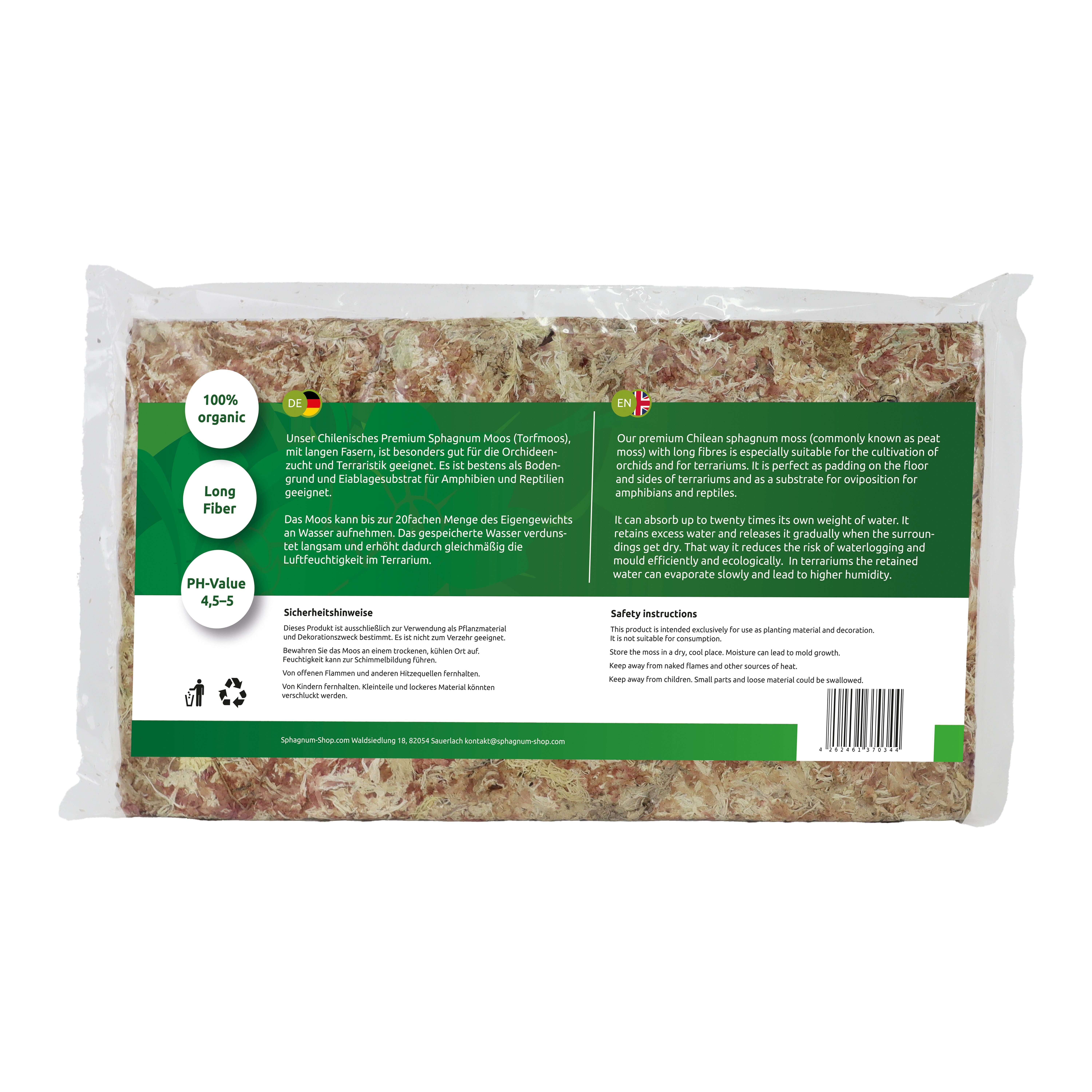 sphagnum-shop.com Terrarien-Substrat Sphagnum Moos Moosziegel aus Chile für Terrarium und Orchideen, Chilenische Premium-Qualität; Ideal für Pflanzenpflege & Terraristik