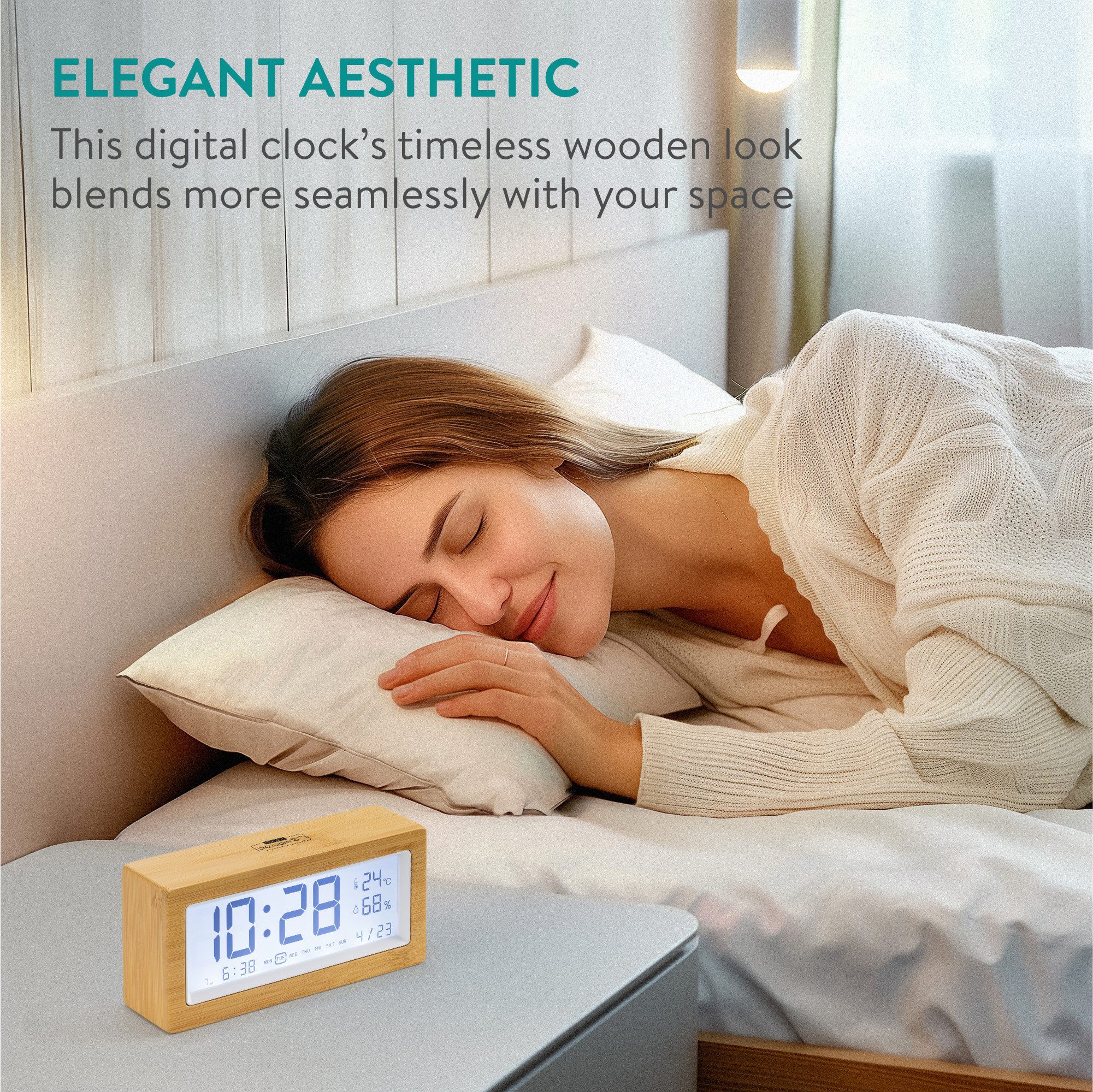 Navaris Wecker Digitaler Wecker aus Bambus - Wecker Digital mit Temperatura günstig online kaufen