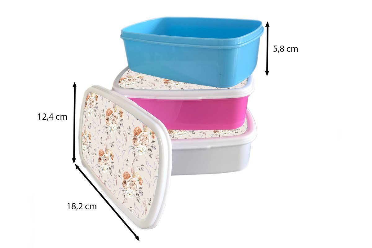 MuchoWow Lunchbox Rosen Brotdose Snackbox, rosa Kunststoff für - Erwachsene, Kinder, (2-tlg), Kunststoff, Muster, Brotbox Blätter - Mädchen