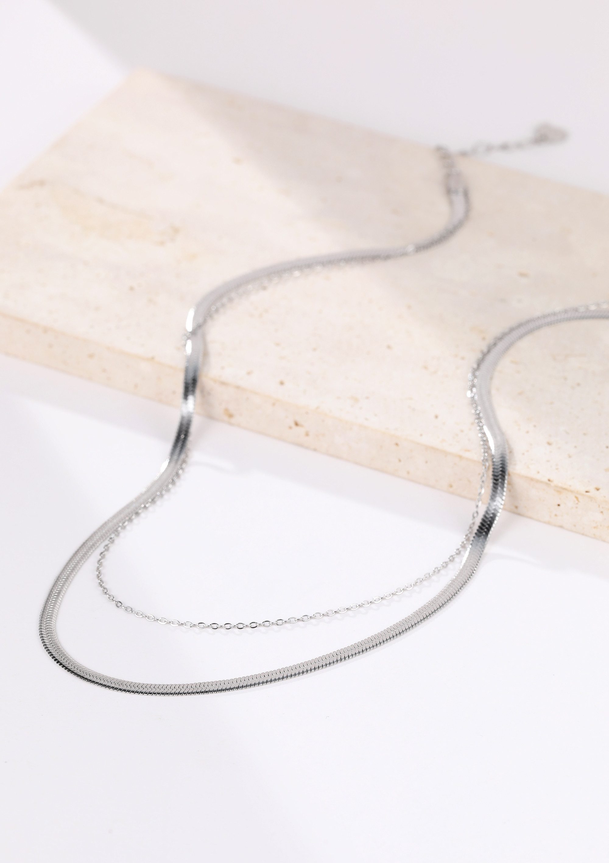 Hey Happiness Collier-Set Layer Geo Schlangenketten, Edelstahl 18K Roségold vergoldet, Damen Halsketten Viereck Anhänger hängend, Geschenkidee