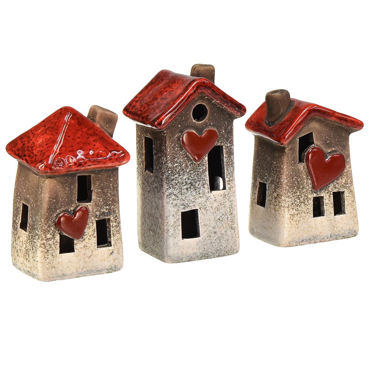 Florists Products Weihnachtsmann Romantische Keramik-Häuser Herzmotiv Deko-Set 11cm 3er Set, 3 Stück – Bild 3 von 5