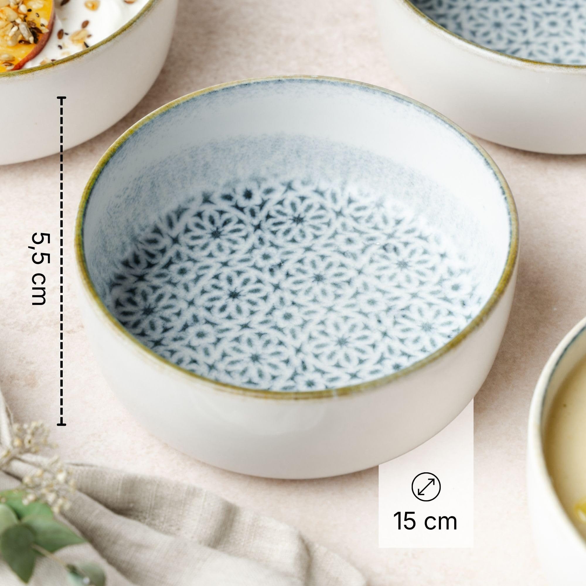 Moritz & Moritz Müslischüssel ALHAMBRA Müslibowls Blau, Steinzeug, (Set, 6-tlg), Hochwertiges Steinzeug, Spülmaschinengeeignet – Bild 4 von 5