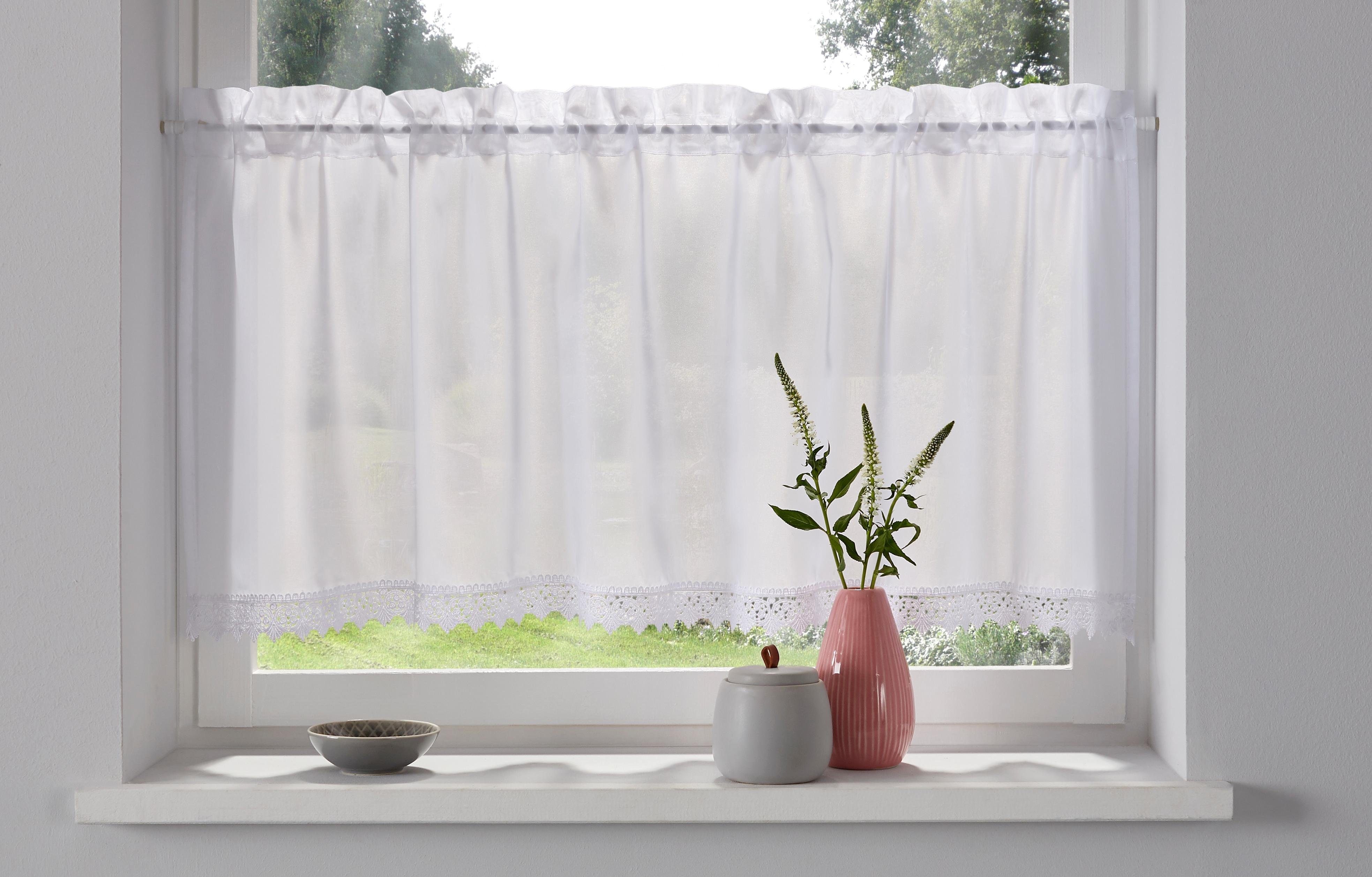 Scheibengardine Missy, my home, Stangendurchzug (1 St), transparent, Polyester, transparent, gemustert weiß