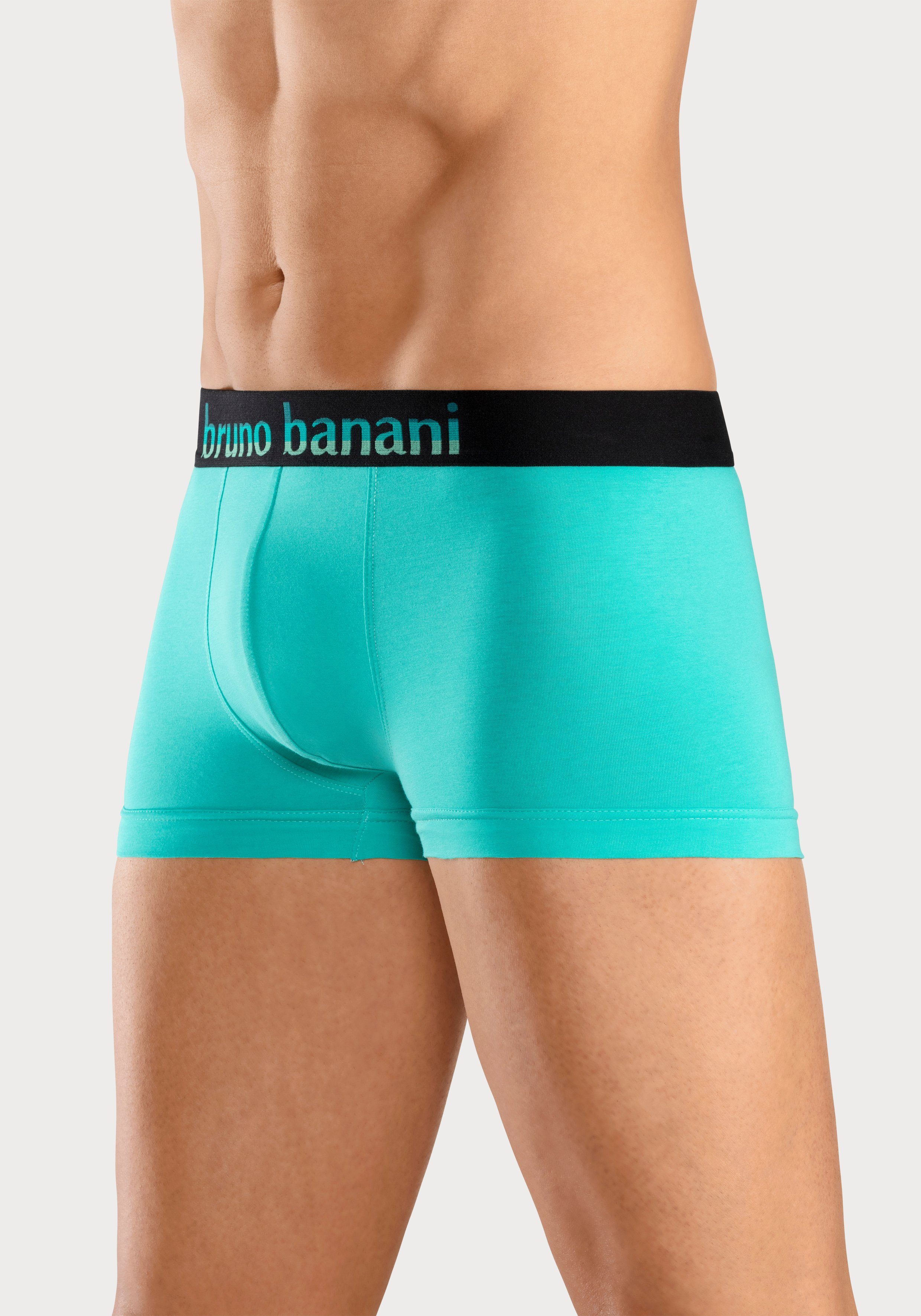 Bruno Banani Boxer (Packung, pink, Logo gelb, mit blau, Streifen 5-St) Webbund schwarz mint