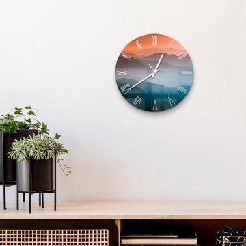 DEQORI Wanduhr 'Verschleierte Bergketten' (Glas Glasuhr modern Wand Uhr Design Küchenuhr)