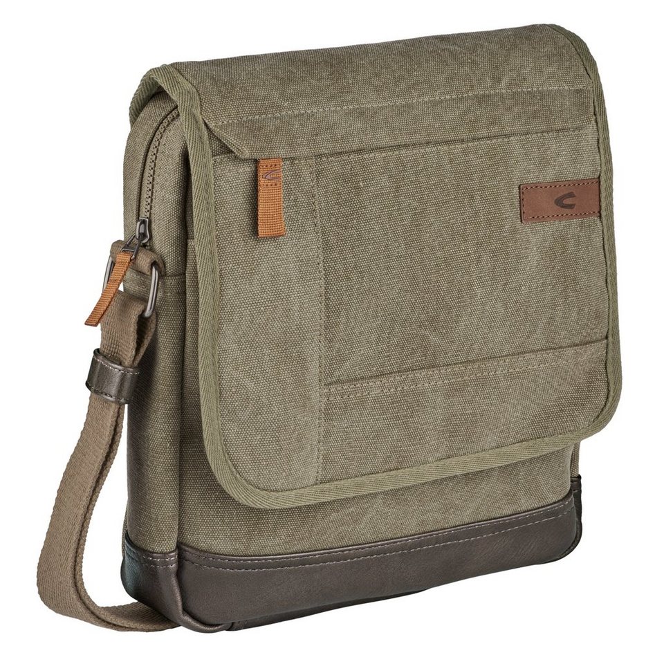 camel active Umhängetasche Air, Überschlagtasche aus Canvas und weich  strukturiertem Lederimitat, TASCHENMAßE: 26,5x30x7 cm (BxHxT), 500 g  Eigengewicht