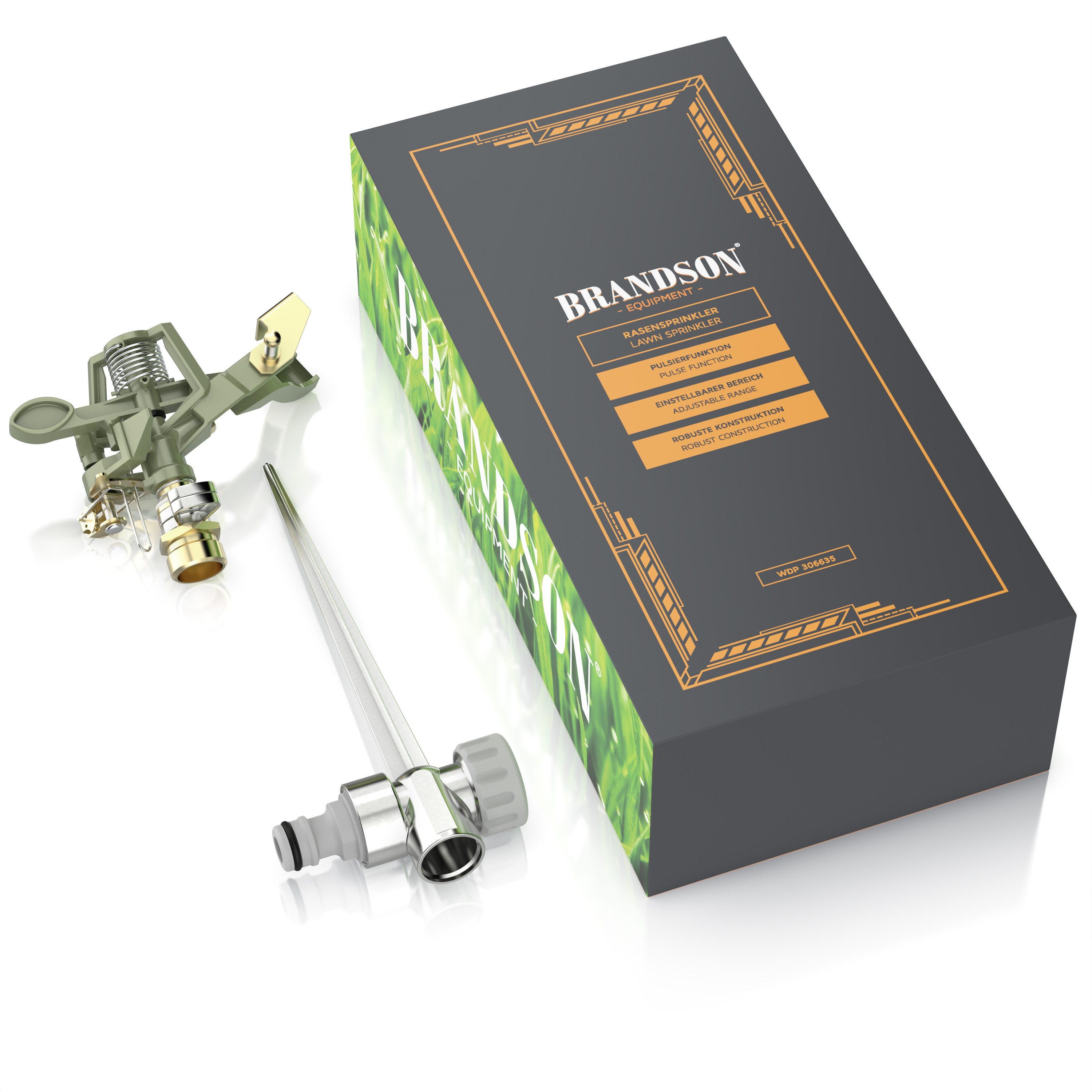 Brandson Kreisregner Intervall-Sprinkler, Rasensprenger mit Pulsation, 360° Impulsregner, für Flächen bis 450 m², (1-St), Rasensprinkler, 12m Reichweite, Gardena kompatibel