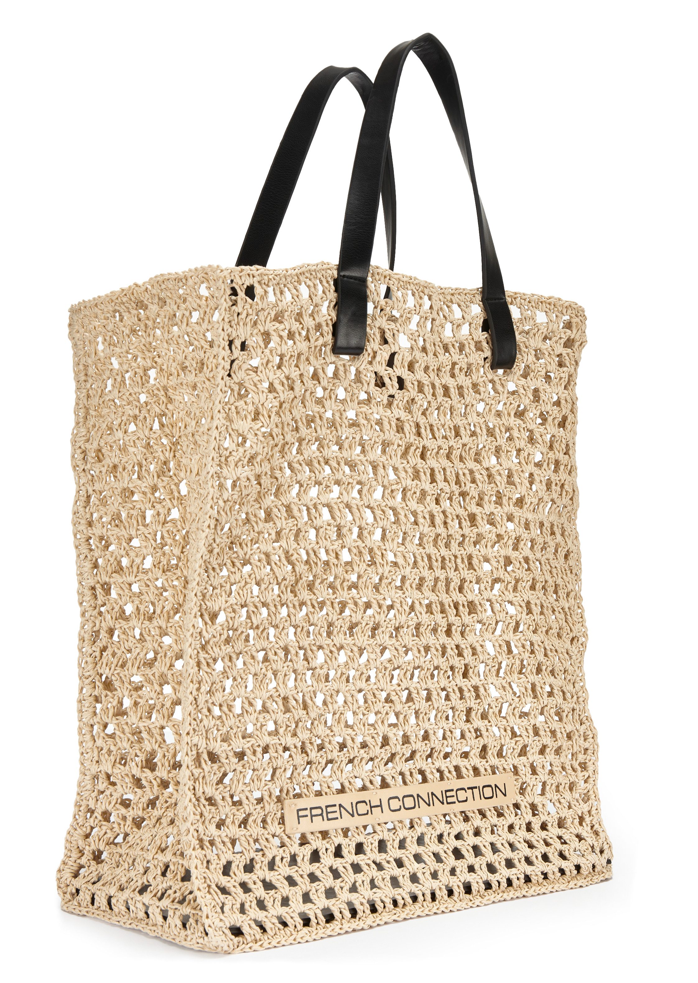 French Connection Shopper Handtasche, Sommertasche, Tragetasche, Henkeltasche, Strandtasche, NEU sommerliche Schultertasche in modischer Bast-Optik