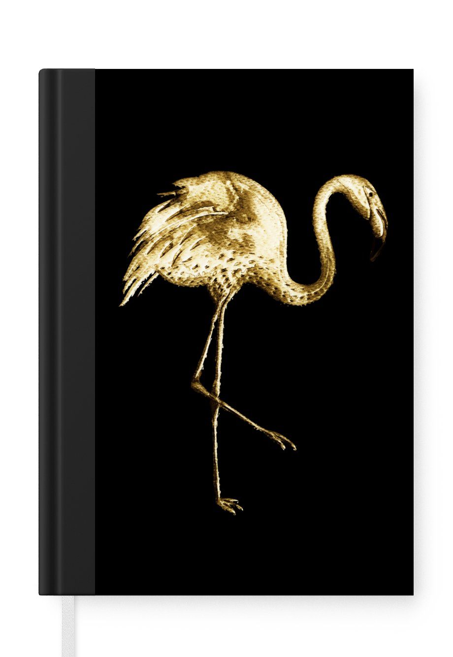 MuchoWow Notizbuch Gold - Flamingo - Schwarz, Journal, Merkzettel, Tagebuch, Notizheft, A5, 98 Seiten, Haushaltsbuch