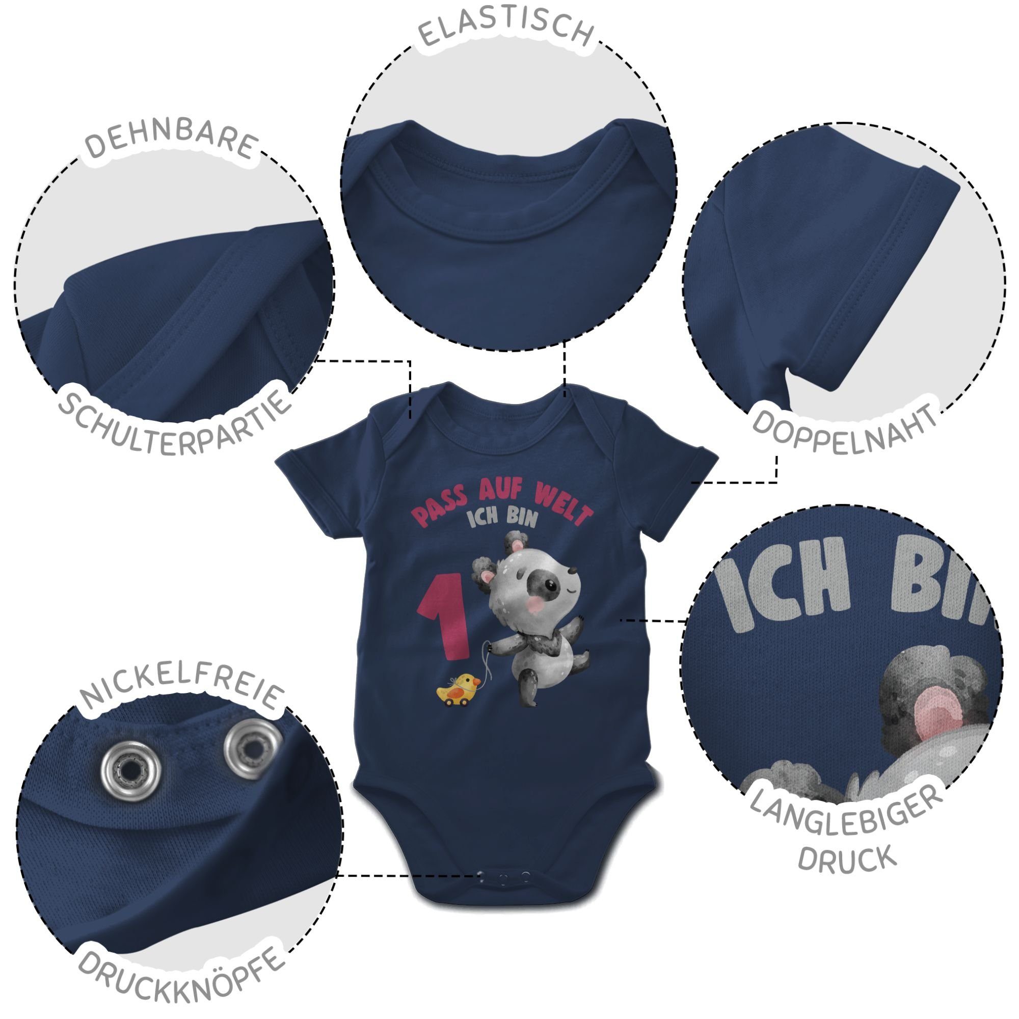 Shirtracer Shirtbody Pass mit Navy bin 1. 1 ich Geburtstag Welt auf Panda Blau eins