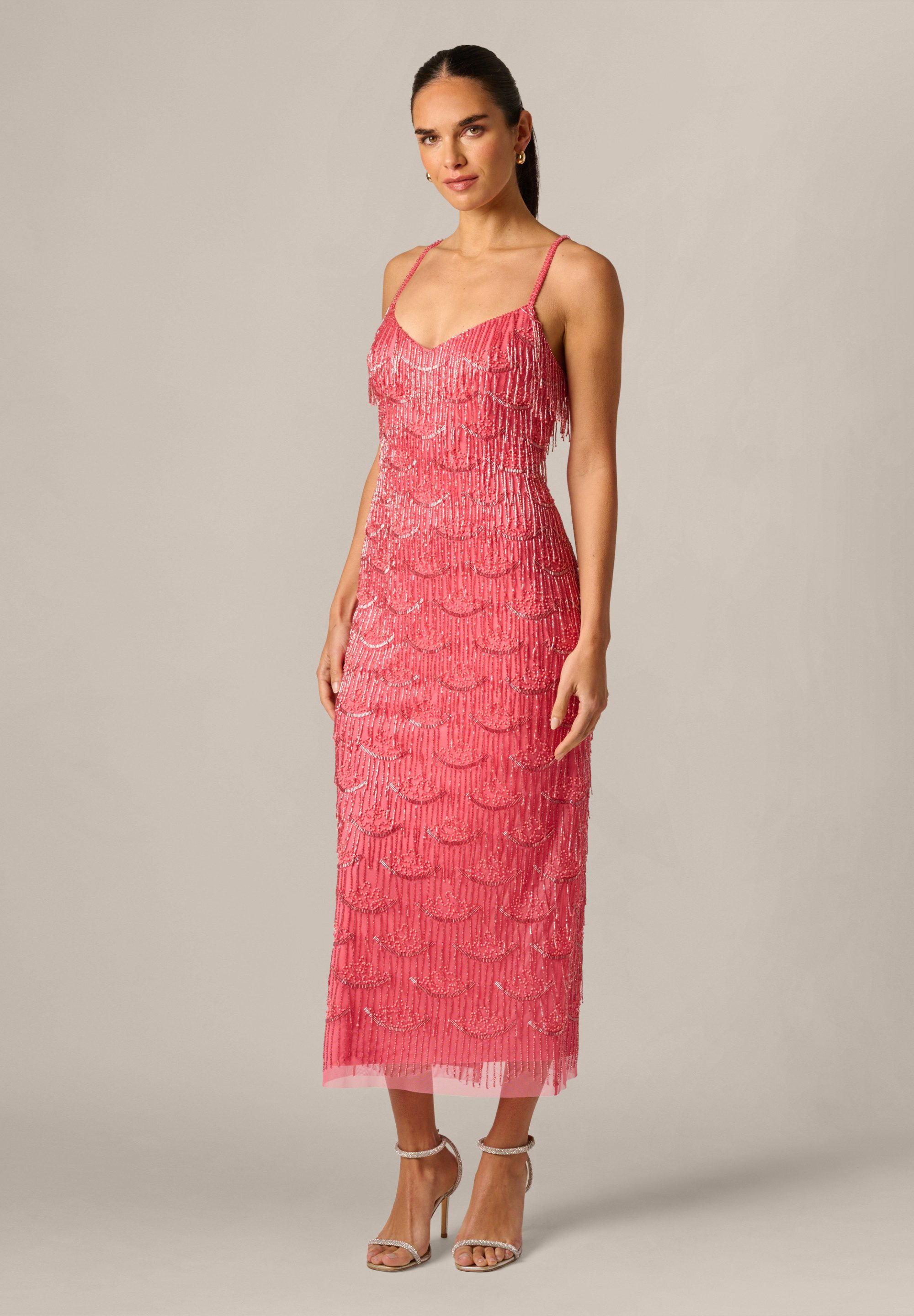 Adrianna Papell Abendkleid Beaded Sleeveless Ankle Dress Umwerfendes und opulentes Kleid mit Perlenfransen