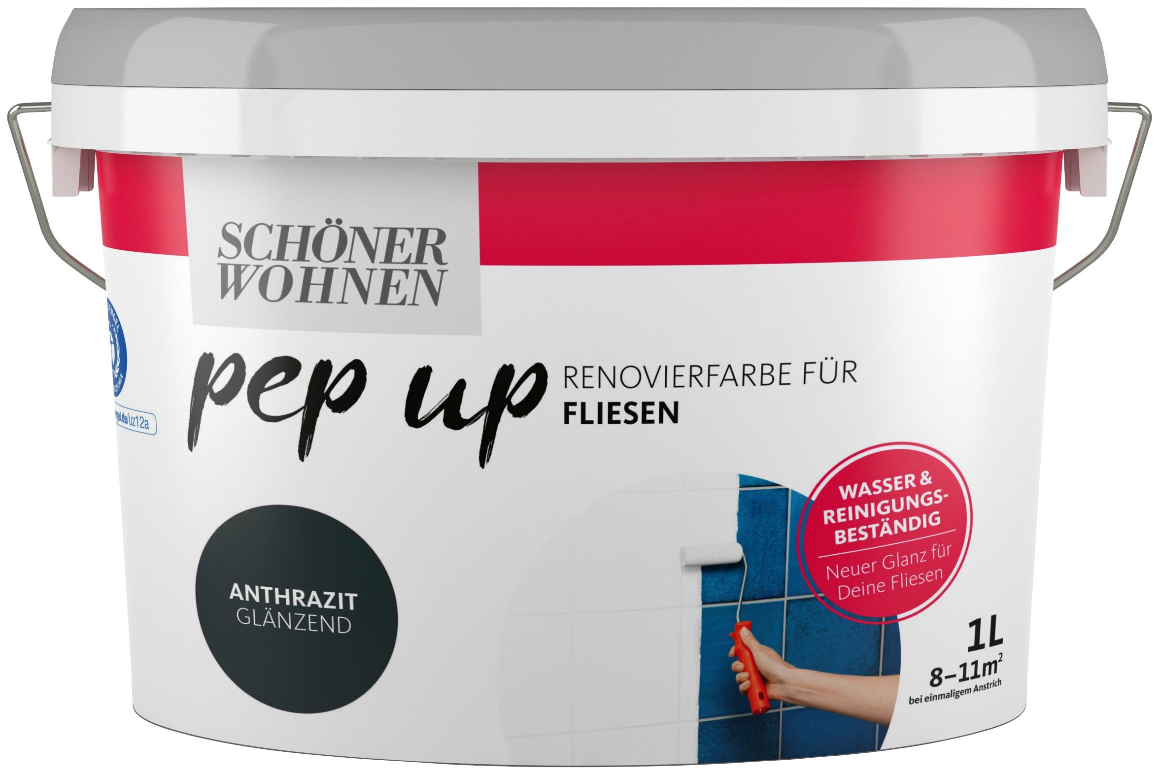 SCHÖNER WOHNEN FARBE Fliesenlack pep up - anthrazit, 1 Liter, anthrazit, glänzend, Renovierfarbe für Fliesen