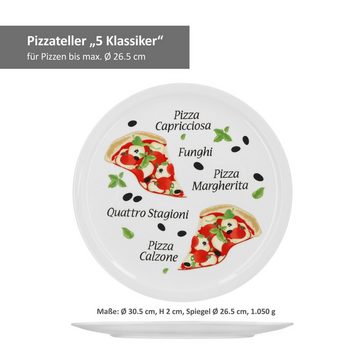van Well Pizzateller 4er Set Pizzateller Margherita groß - 30,5cm Porzellan Teller Motiv