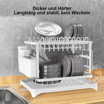 Aoucheni Geschirrständer Abtropfgestell Geschirr, 2-stufiges Geschirrabtropfgestell Edelstahl, Zubehör für für Geschirr/Messer/Becher/Schneidebrett, Geschirr-Trockengestell für Küchentheke