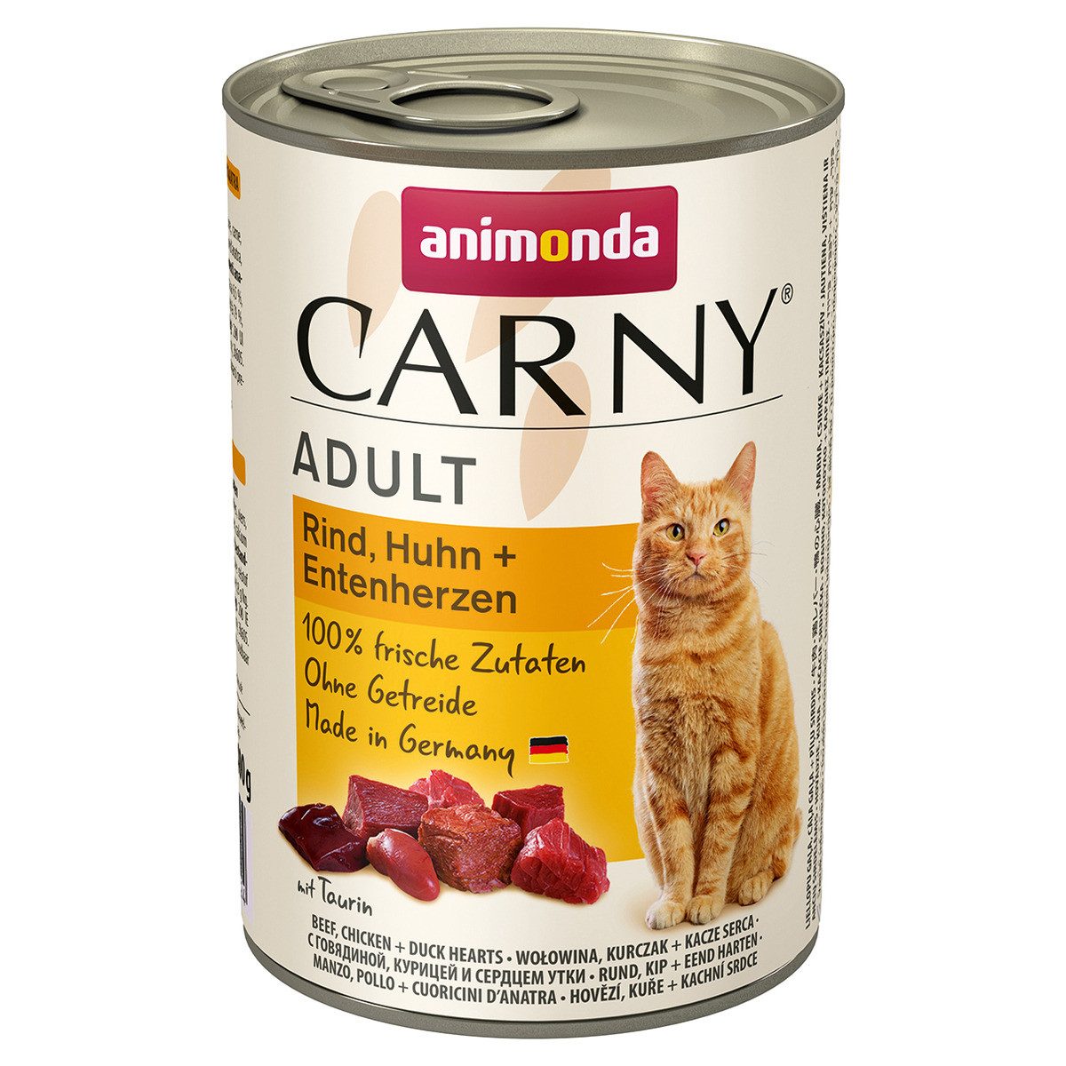 Animonda Carny Adult Rind, Huhn + Entenherzen 400 g - 6 Stück, Nassfutter für: Katze