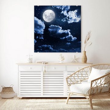 Primedeco Glasbild Wandbild Quadratisch Nachthimmel und Mond mit Aufhängung, Weltall