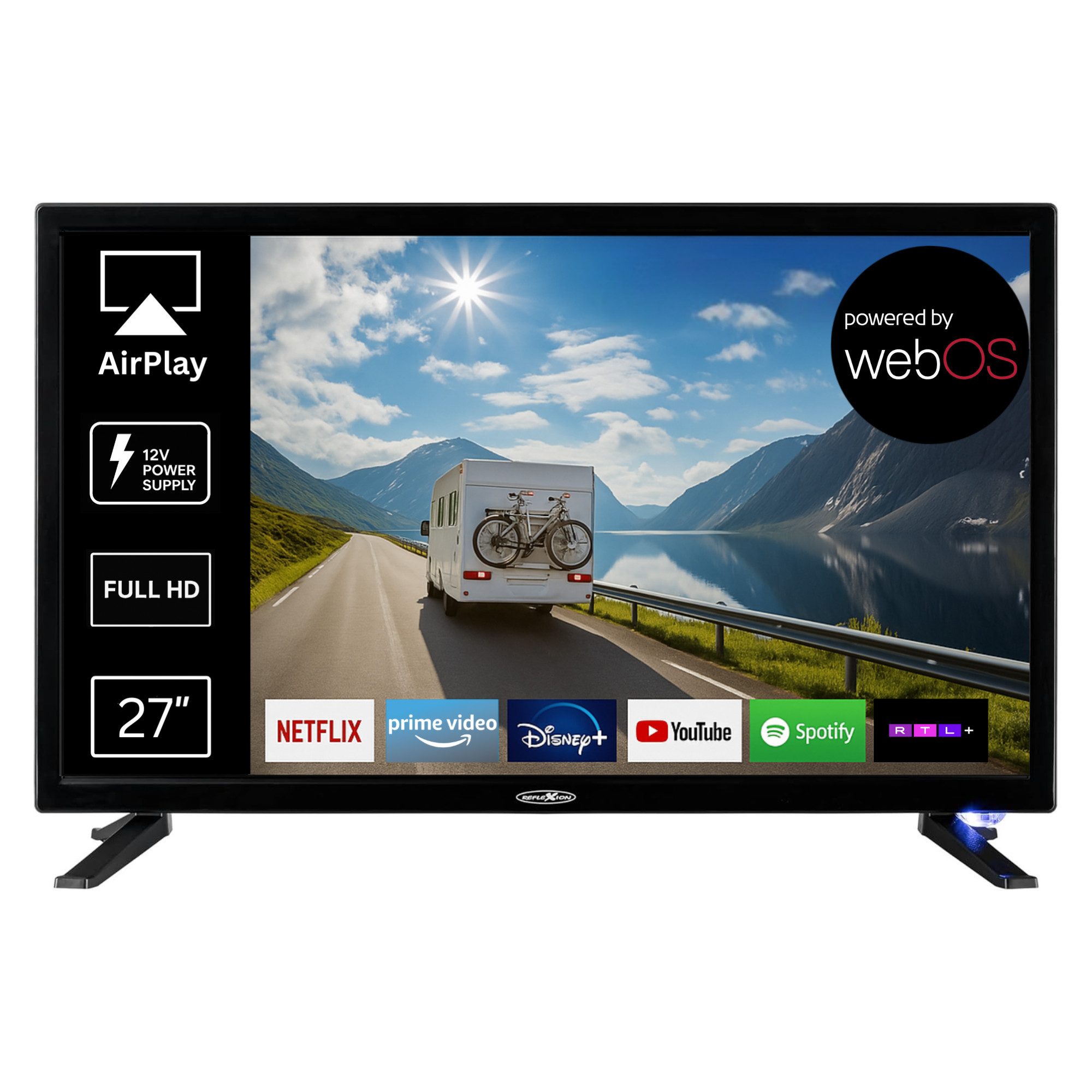 Reflexion LDD27iBT LED-Fernseher (69 cm/27 Zoll, Full HD, Smart-TV, powered by WebOS Hub (LG), DC IN 12 Volt, Netzteil 230 Volt, integrierter DVD-Player)