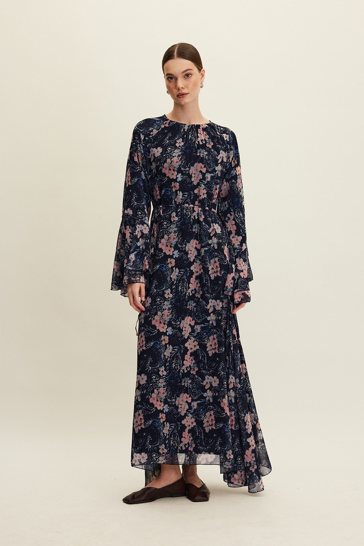 MANUKA Midikleid Blumen Rüschenshiffon Kleid