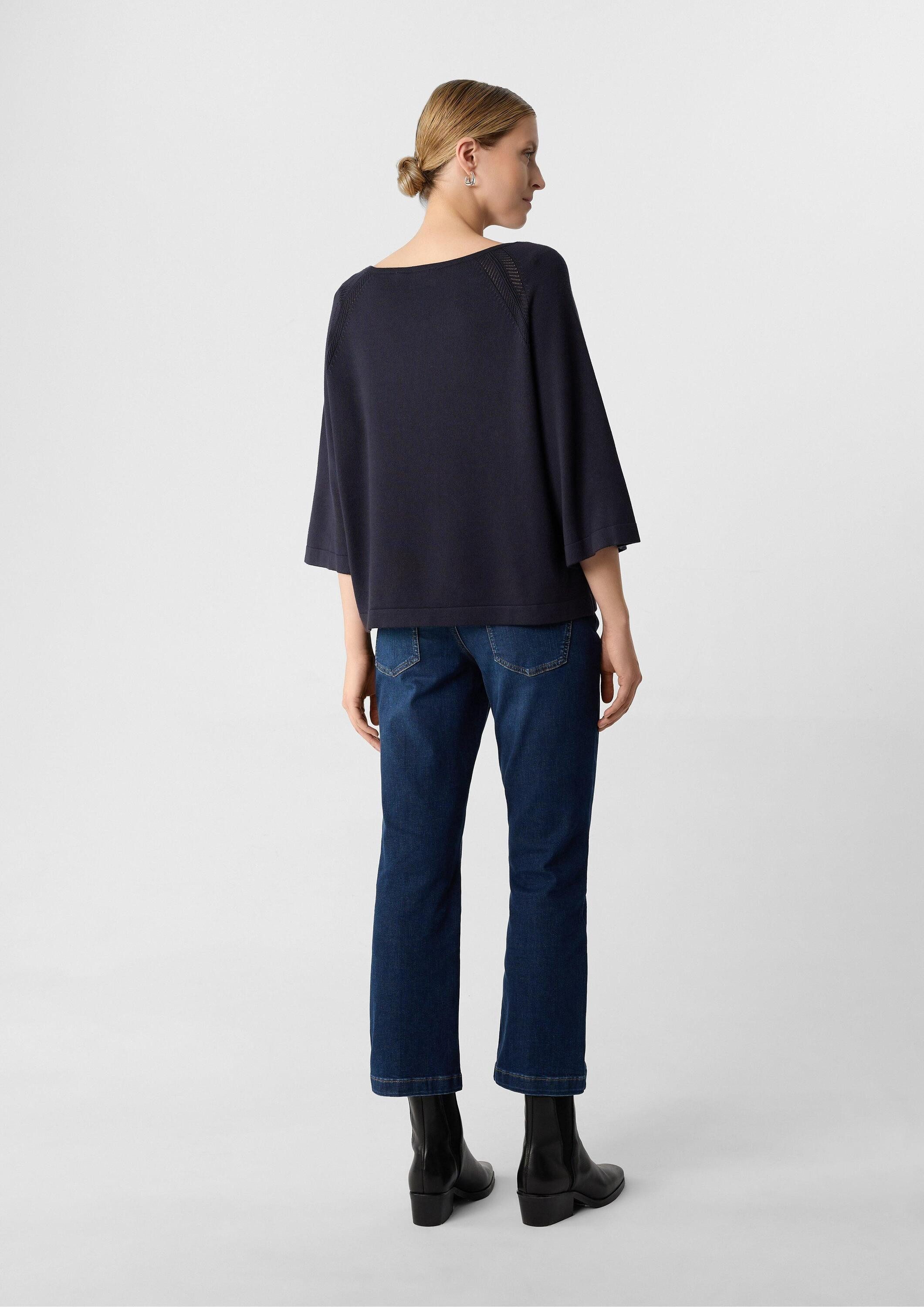 comma 3/4 Arm-Pullover Strickpullover Oversized Pullover aus Feinstrick mit Lochmuster