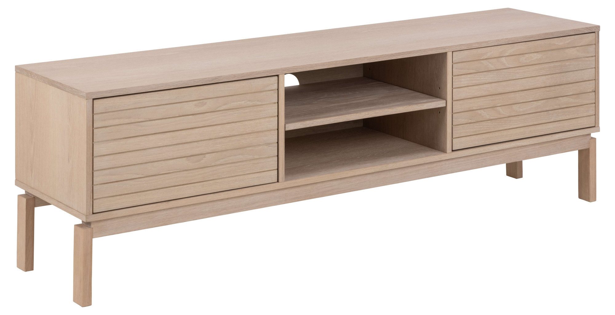 ACTONA GROUP TV-Schrank Linley TV-Tisch, Lowboard, Fernsehtisch, Eichenfurnier, 2 Türen, 2 Einlegeböden, Lamellenfront, B: 160cm