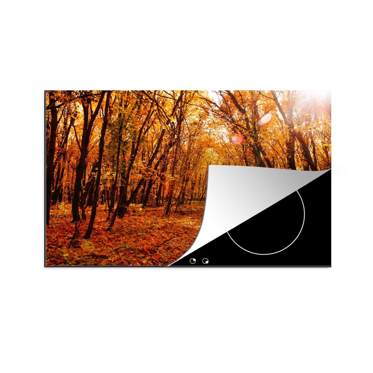 MuchoWow Herdblende-/Abdeckplatte Herbst - Wald - Laub - Jahreszeiten, Vinyl, (1 tlg), 80x52 cm, Induktionskochfeld Schutz für die küche, Ceranfeldabdeckung