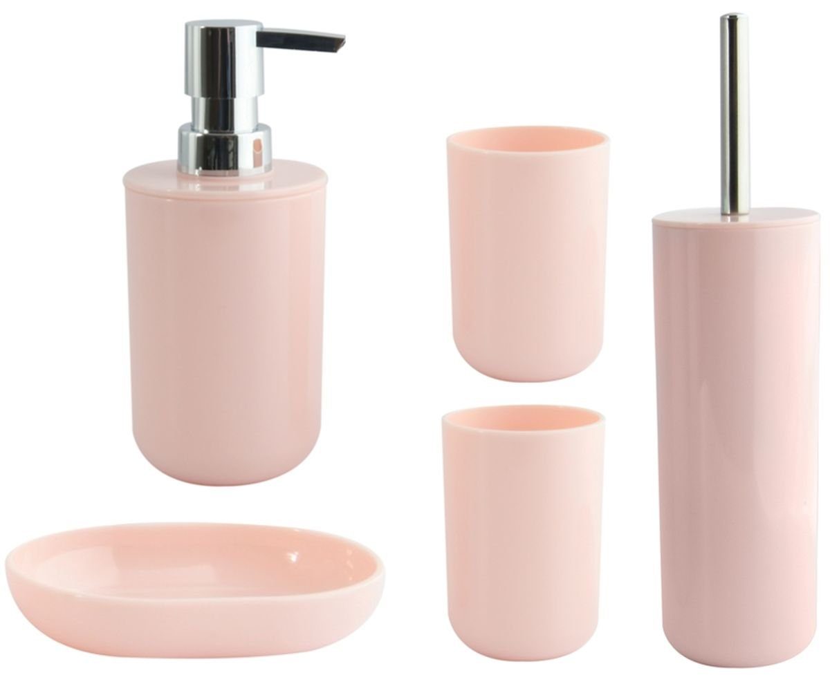 MSV Badaccessoires-Sets INAGUA, Basic Zubehör-Set, PS, in vielen knallig-bunten Farben erhältlich, 5 tlg., bestehend aus: WC-Bürste, Seifenspender, 2x Zahnputzbecher, Seifenschale