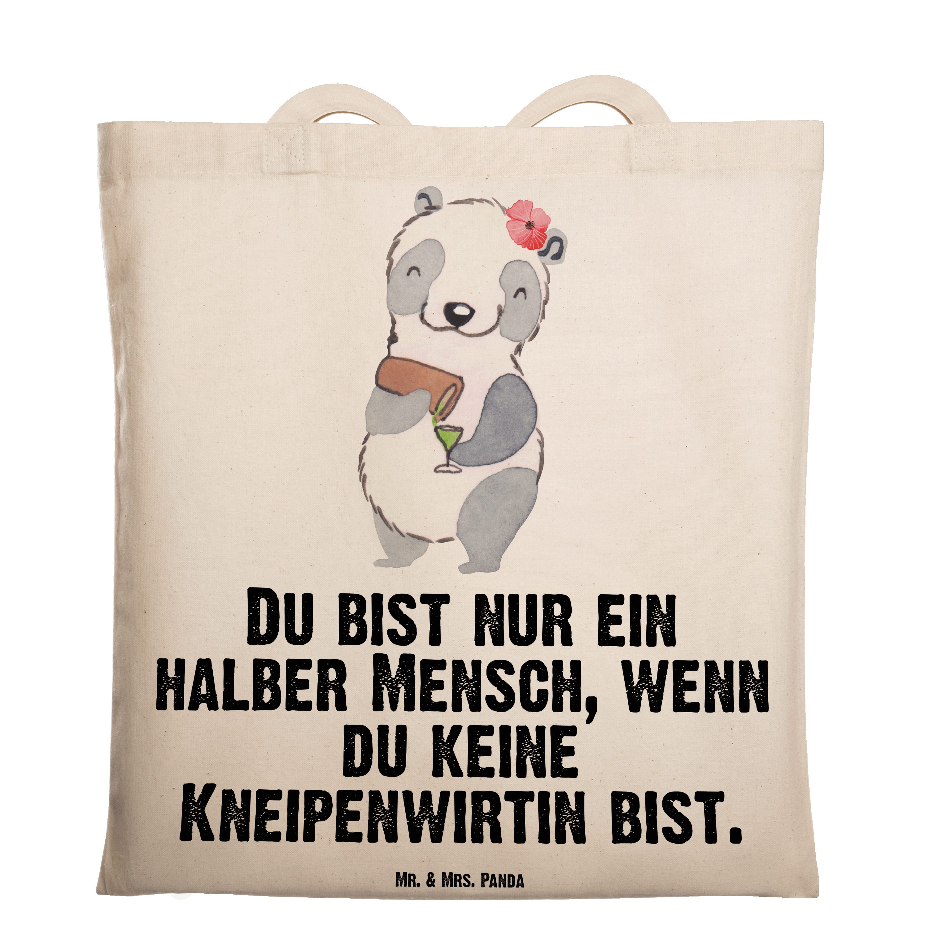 Mr. & Mrs. Panda Tragetasche Kneipenwirtin mit Herz - Transparent - Geschenk, Ausbildung, cheers, (1-tlg)
