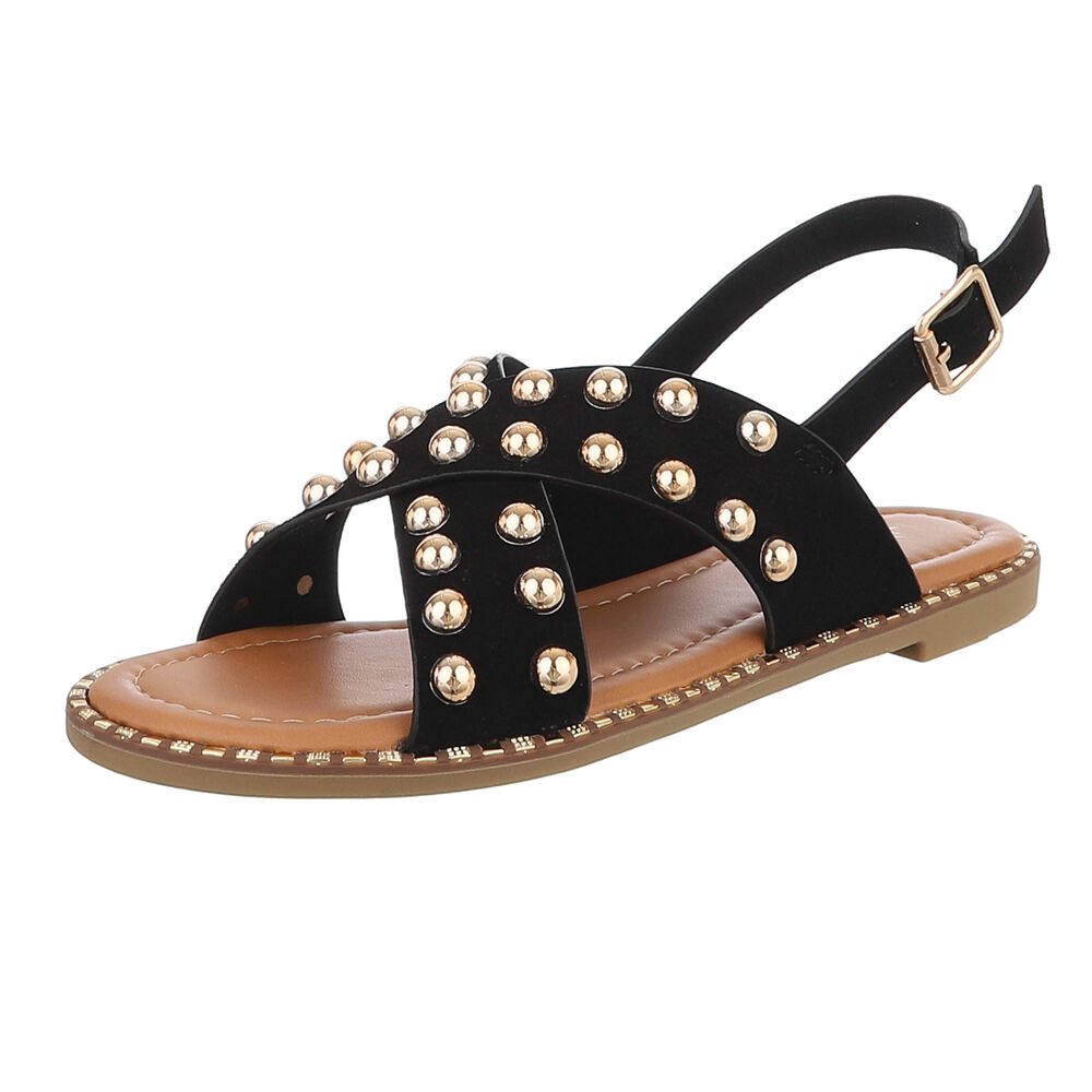 Ital-Design Modische Damen-Sandalen mit Nieten für Freizeit & Alltag Riemchensandalette (89852430) Blockabsatz Riemchensandalen in Schwarz
