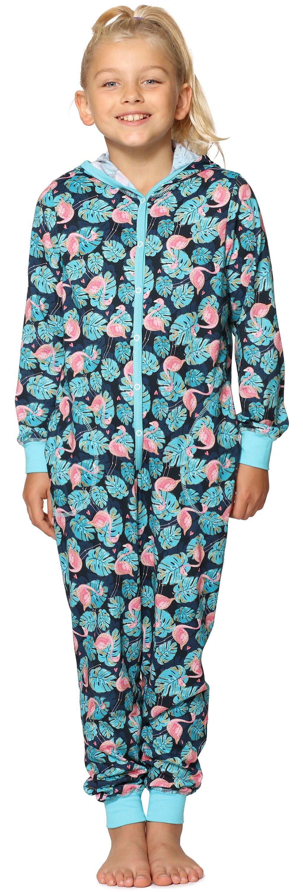 Merry Style Schlafanzug Mädchen Schlafoverall mit Kapuze MS10-223 Türkis Flamingos | Pyjamas
