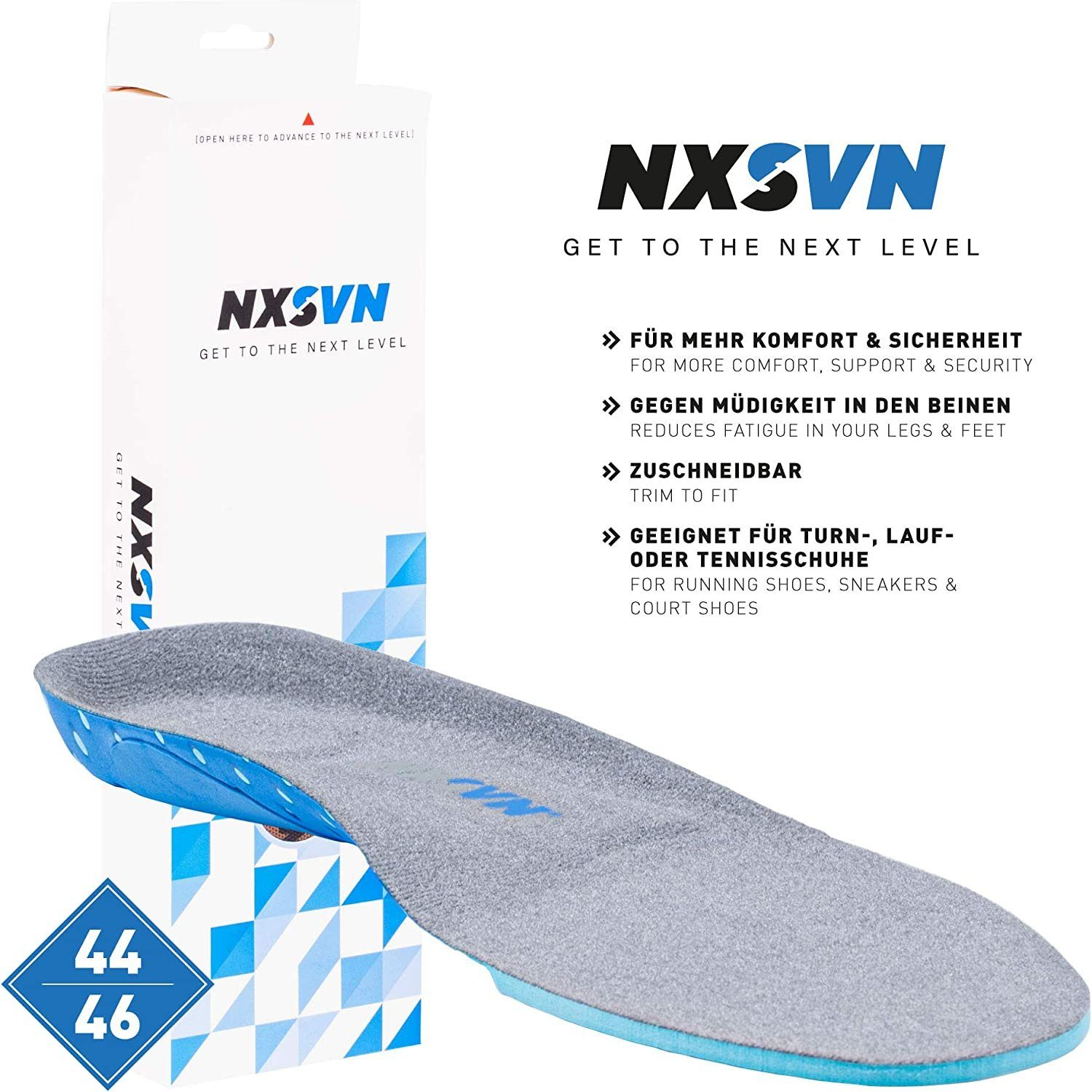 Rubberneck NXSVN Rubberneck NXSVN zuschneidbar Geleinsatz, durch stoßdämpfend Sport atmungsaktiv, Alltag, - Grau Aktivsohlen für (1 und Einlegesohlen Paar), für Sportschuhe Schuhsohlen