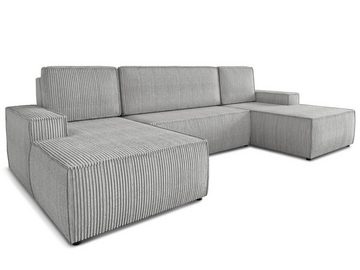 Sofnet Wohnlandschaft Totti U, mit Schlaffunktion und Bettkasten, U-Form Couch, Cord Stoff, Schlafsofa mit Wellenfeder