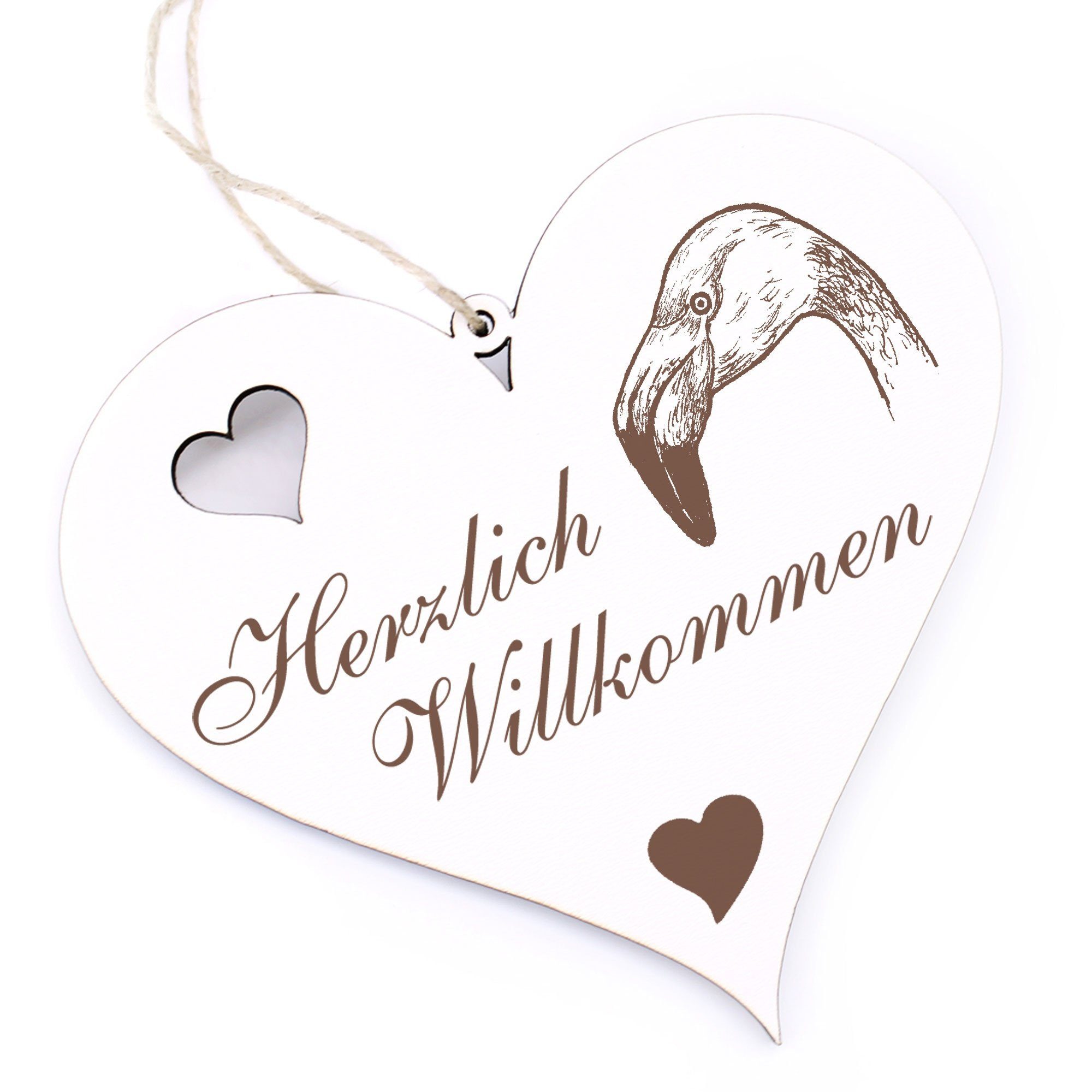 Dekolando Hängedekoration Herzlich Willkommen - Flamingo Kopf - 13x12cm