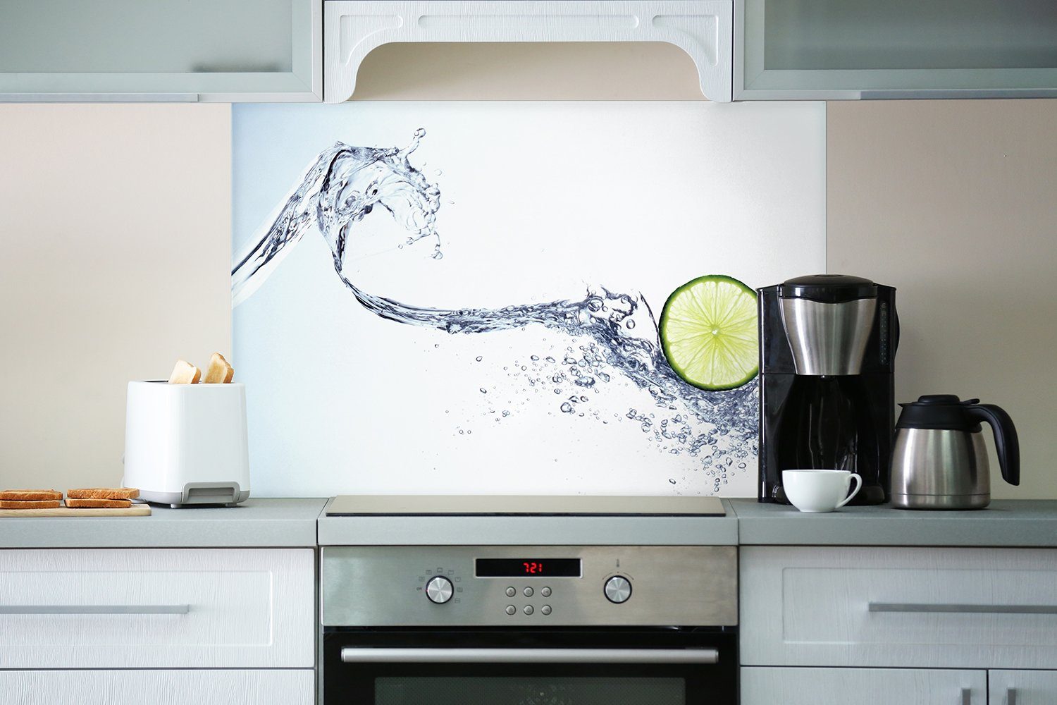 (1-tlg) Limettenscheibe in Küchenrückwand spritzigem Wallario Wasser,