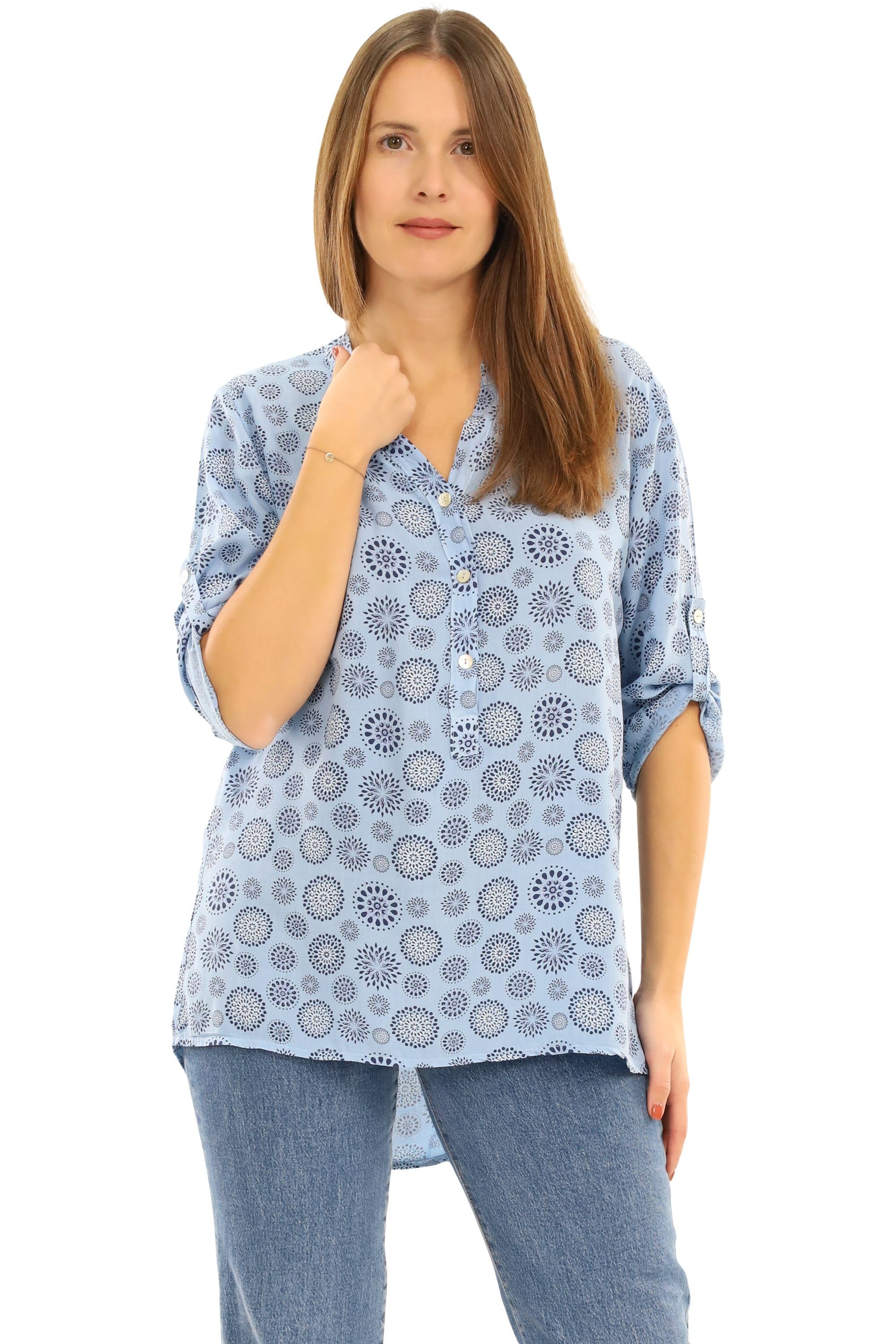 malito more than fashion Schlupfbluse 6703 Bluse mit Kreis Blumen Print 3/4 Ärmeln Einheitsgröße hellblau-2