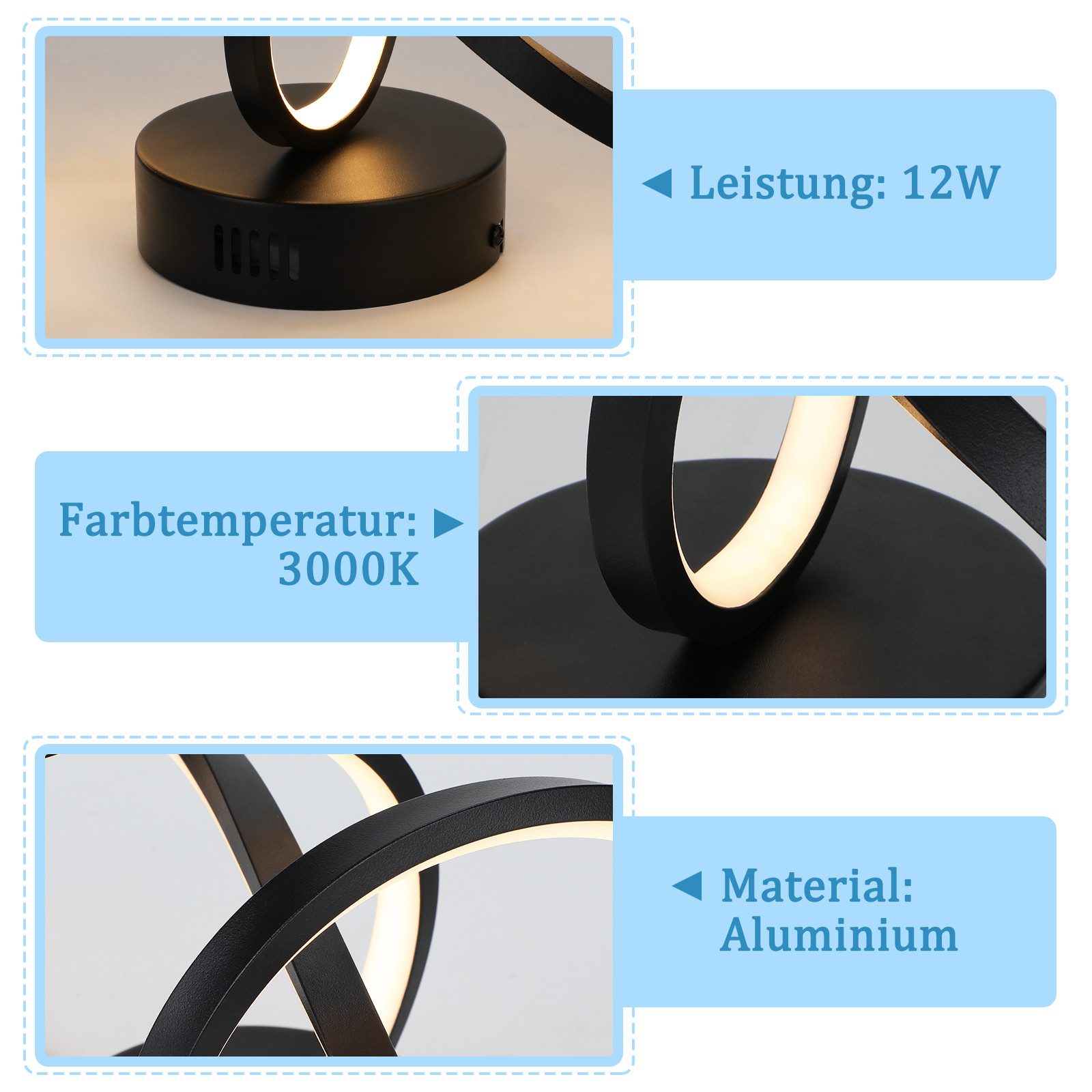 ZMH LED Deckenleuchte Wohnzimmer 3 Blatten verflochten 25/34/40CM Modern für Schlafzimmer, LED fest integriert, 12W, 1411lm, 3000K, warmweiß, 34×14,5×17cm, verf – Bild 4 von 5