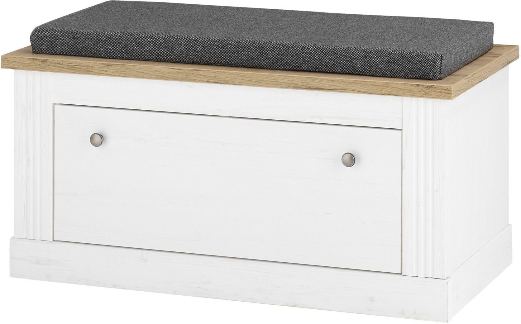 OTTO home Sitzbank Westminster, Schuhbank mit Sitzkissen, Garderobenbank im Landhausstil, Metallgriffe, in 2 Farben erhältlich, Platz für 8 Schuhe, 92 cm breit