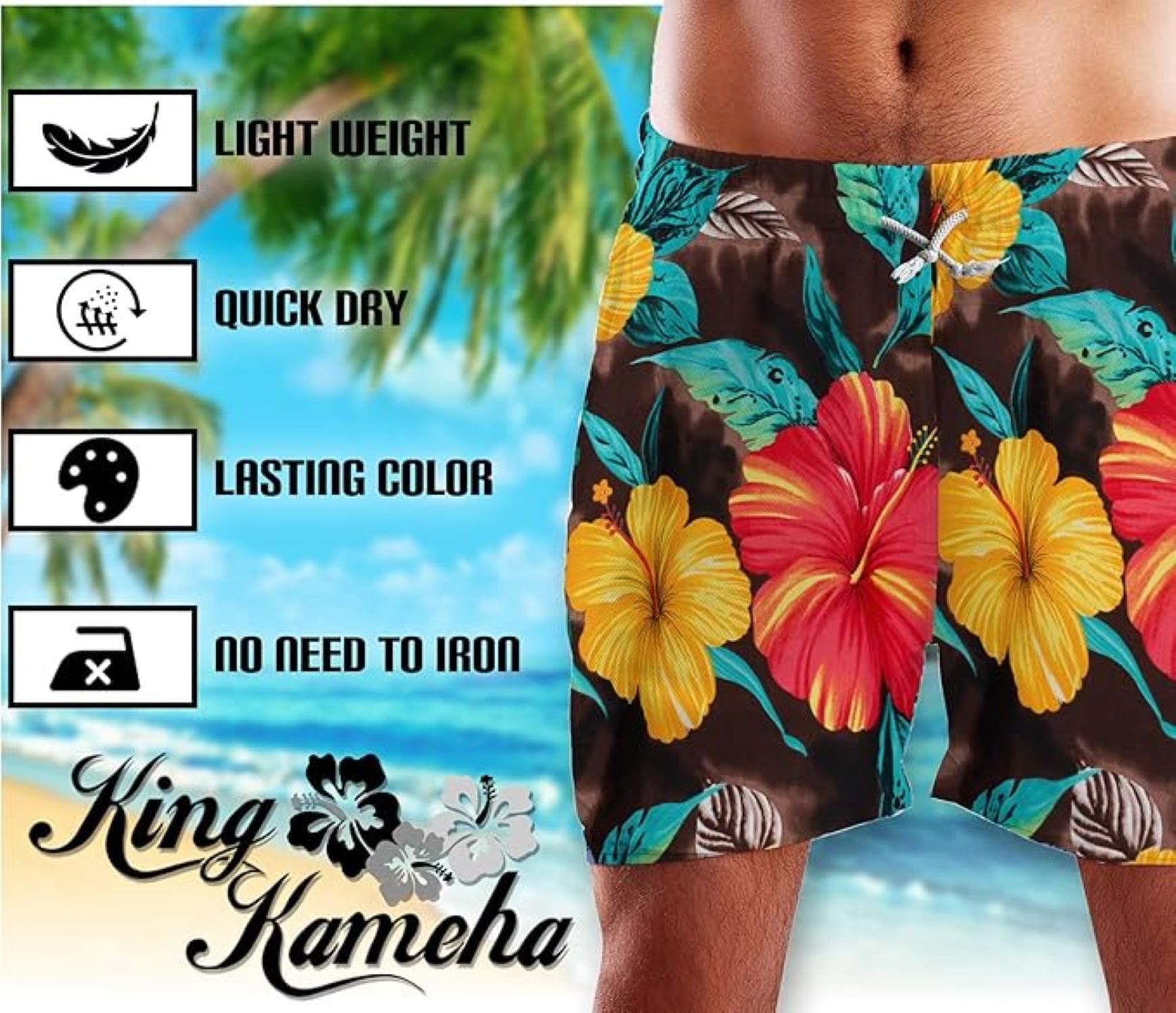 King Kameha Badeshorts Big Flower Funky Hawaii Bade-Shorts Mesh-Einsatz Verschluss Kordelzug Mit integriertem Mesh-Innenslip für extra Komfort