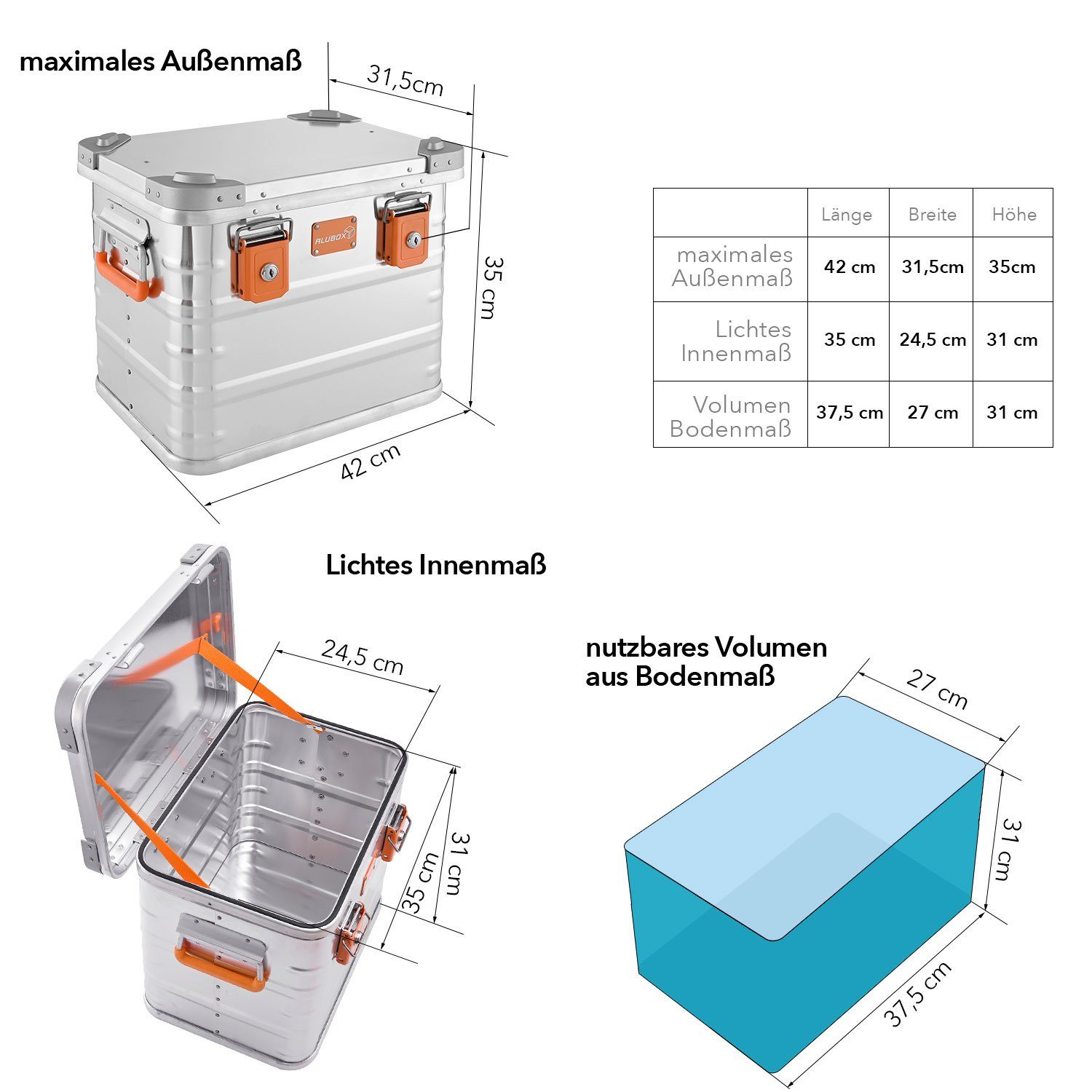 ALUBOX Aufbewahrungsbox mit Deckel und Stapelecken 1 mm Wandstärke (31 Lite günstig online kaufen
