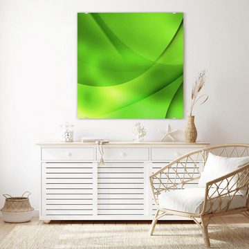 Primedeco Glasbild Wandbild Quadratisch Grüne Linien mit Aufhängung, Abstrakt