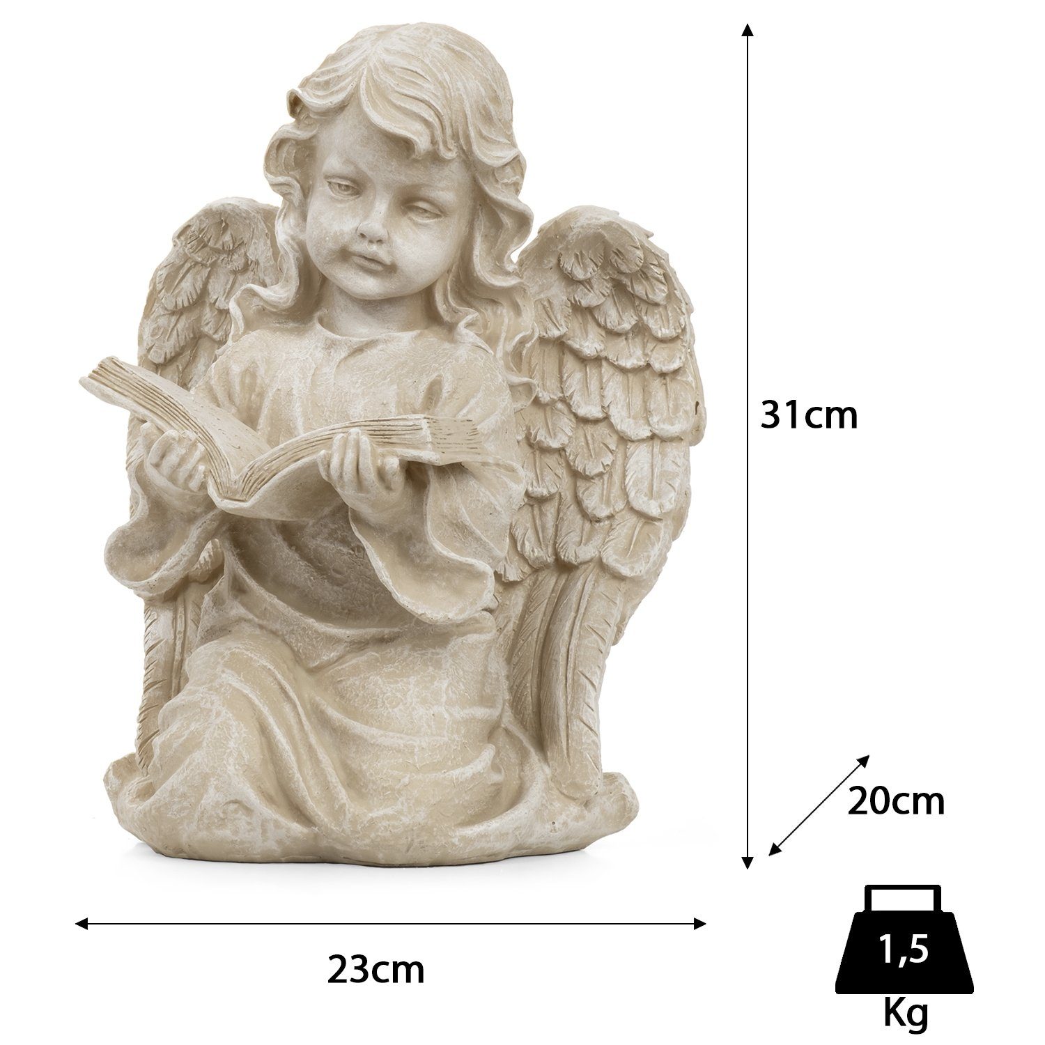Cherubim Schutzengel Elfe Statue Deko Weiße Engel Figur betend mit Kreuz 