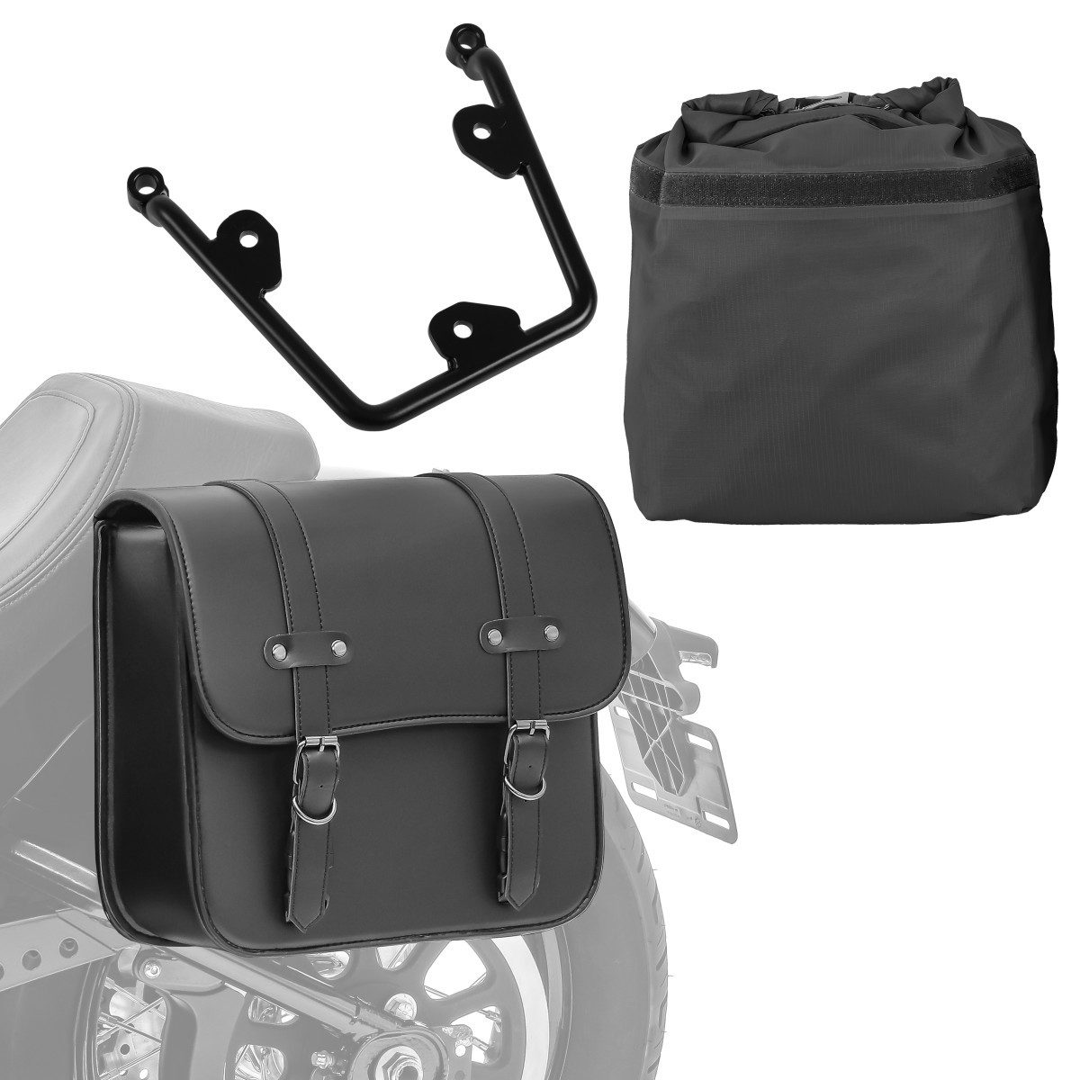 Craftride Satteltasche Set Satteltasche + Halter für Chopper / Custombikes / 114 18-25 RNO-B