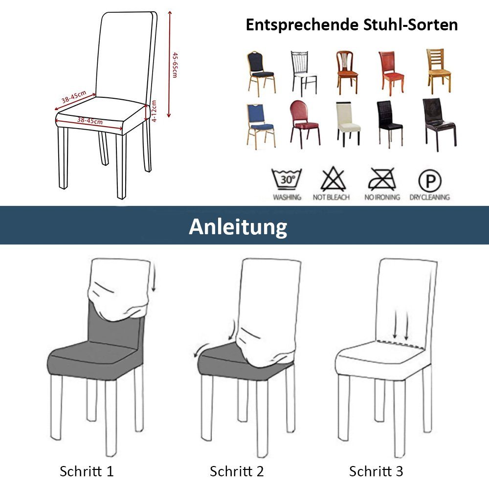 Vivi Stuhlbezug für Deko Schwarz Set Idee, Stuhlhussen Waschbar 4/6er Spannbezug Büro Elastische Grau Weiß Schwingstuhl, Esszimmerstühle Hochzeit Partys