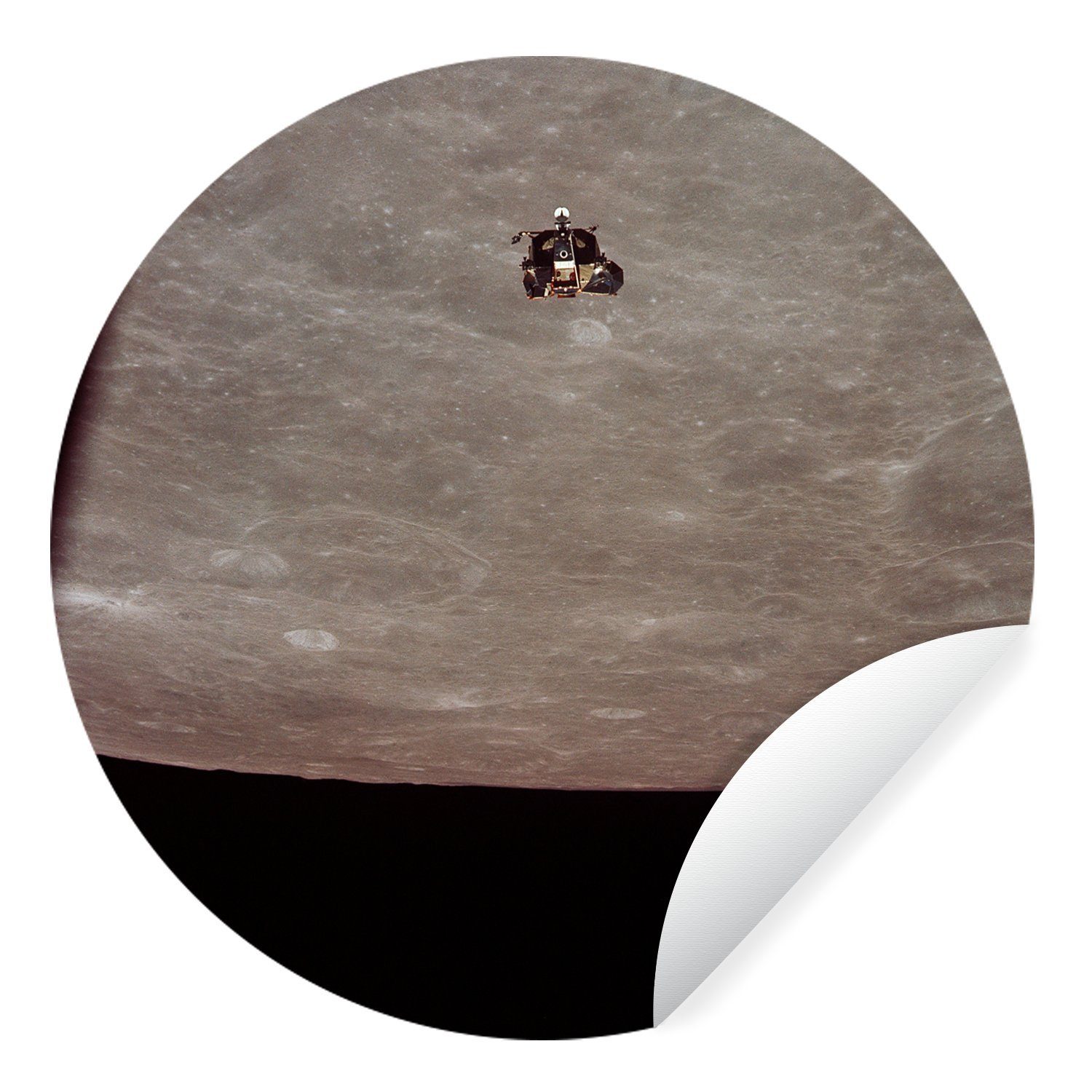 MuchoWow Wandsticker NASA - Mond - Apollo 11 (1 St), Tapetenkreis für Kinderzimmer, Tapetenaufkleber, Rund, Wohnzimmer