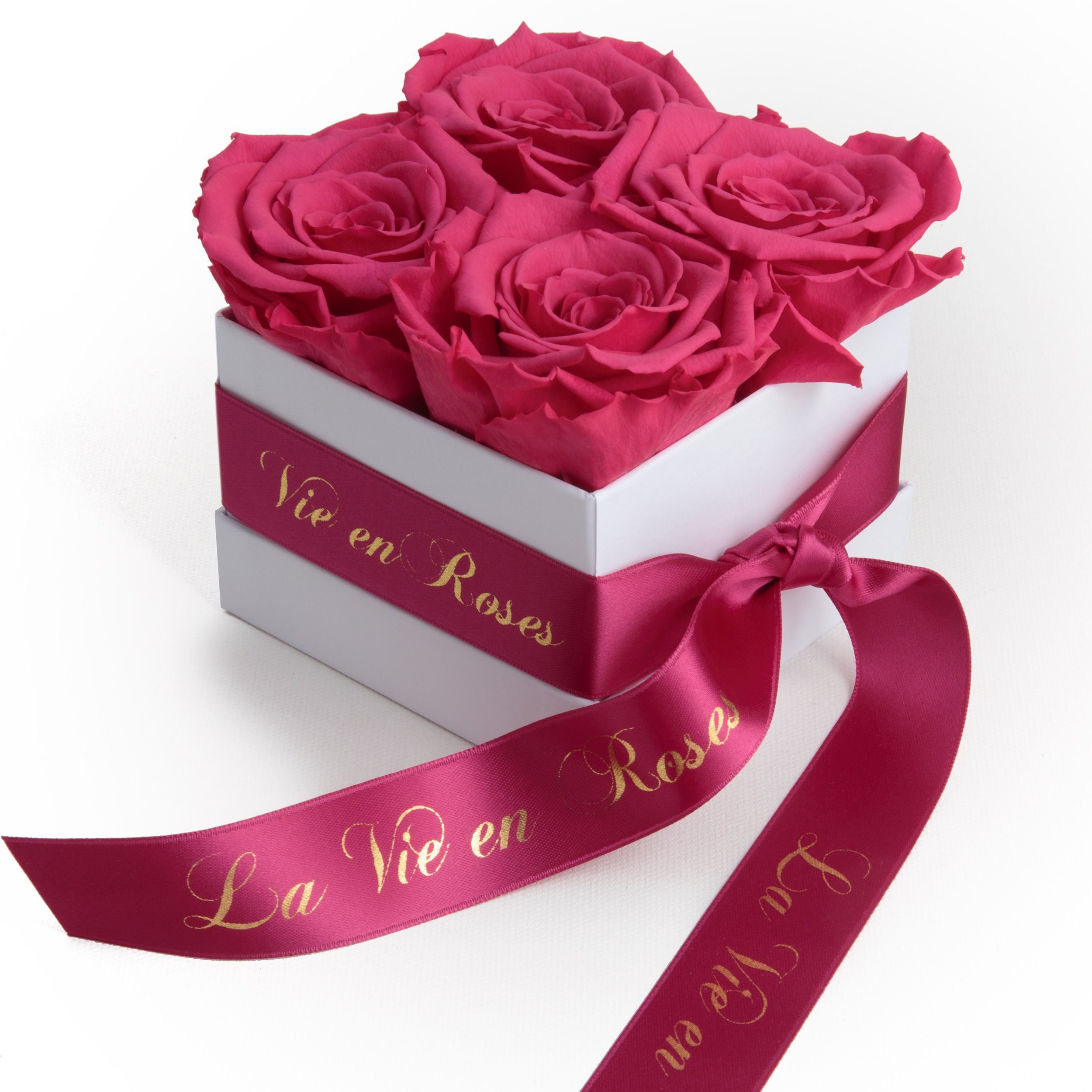 Kunstblume Rosenbox weiß Infinity Rosen Frauen Valentinstag Deko für 8.5 pink Geschenk Damen Heidelberg, Rose, zum SCHULZ cm, ROSEMARIE Poesie für Höhe