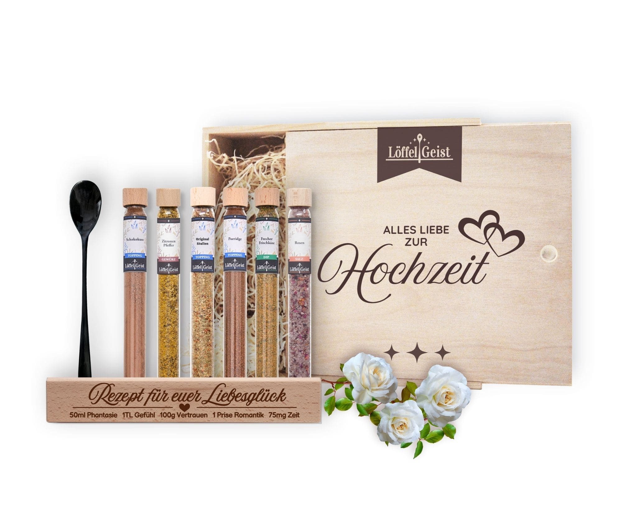 Löffelgeist Lebensmittel-Geschenkset Alles Liebe zur Hochzeit Geschenkbox