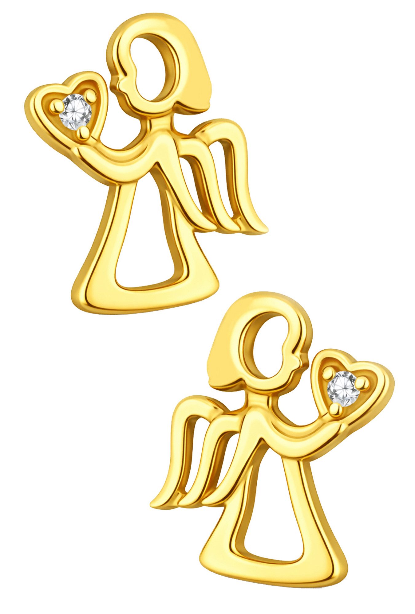 Limana Paar Ohrstecker 925 Silber Engel Herz 18k Gold vergoldet Kinder Mädchen Damen Ohrringe (Schmuck, inkl. Schmuckbox), Geschenk Ostern Weihnachten Geburtstag Einschulung Muttertag