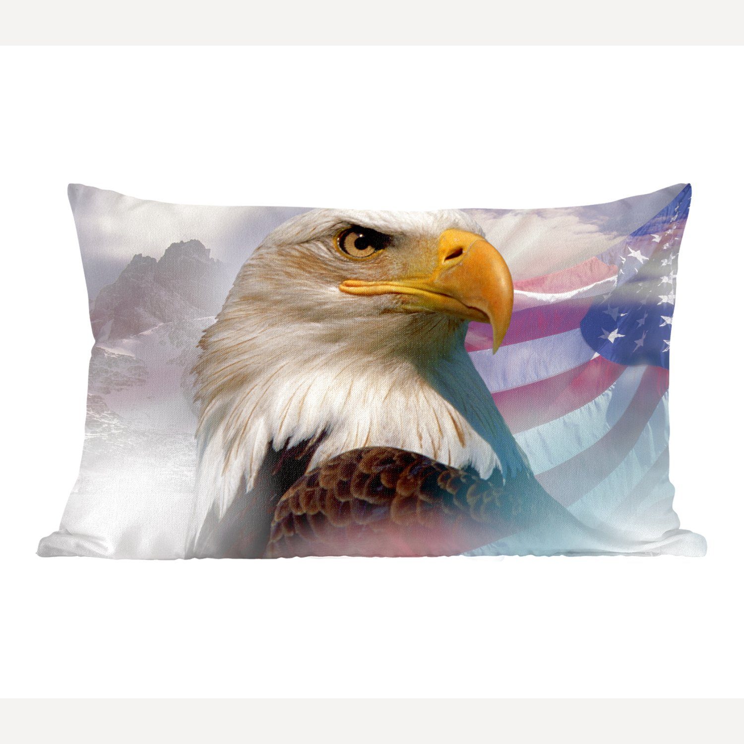 MuchoWow Dekokissen Ein amerikanischer Weißkopfseeadler mit einer amerikanischen Flagge, Wohzimmer Dekoration, Zierkissen, Dekokissen mit Füllung, Schlafzimmer